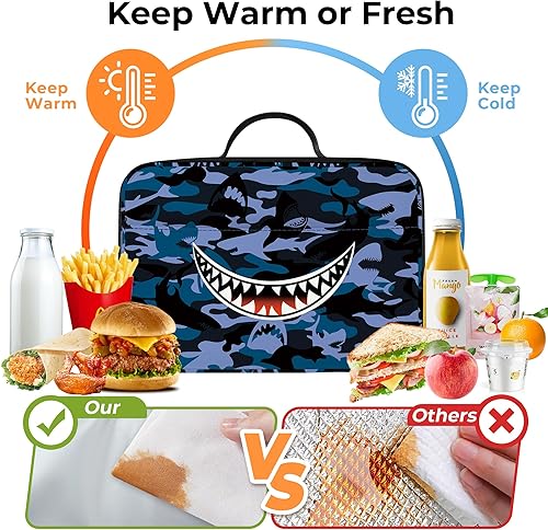 Miniatura 3 de Clastyle Monster - Lonchera térmica para niños, bolsa térmica grande para niños, picnic, escuela, lonchera, bolsa de almuerzo, tiburón sonriente