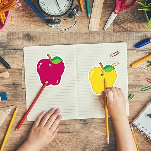 Miniatura 4 de AnyDesign Paquete de 24 notas adhesivas de manzana, coloridas notas con forma de manzana, blocs de notas autoadhesivas para regreso a clases, blocs