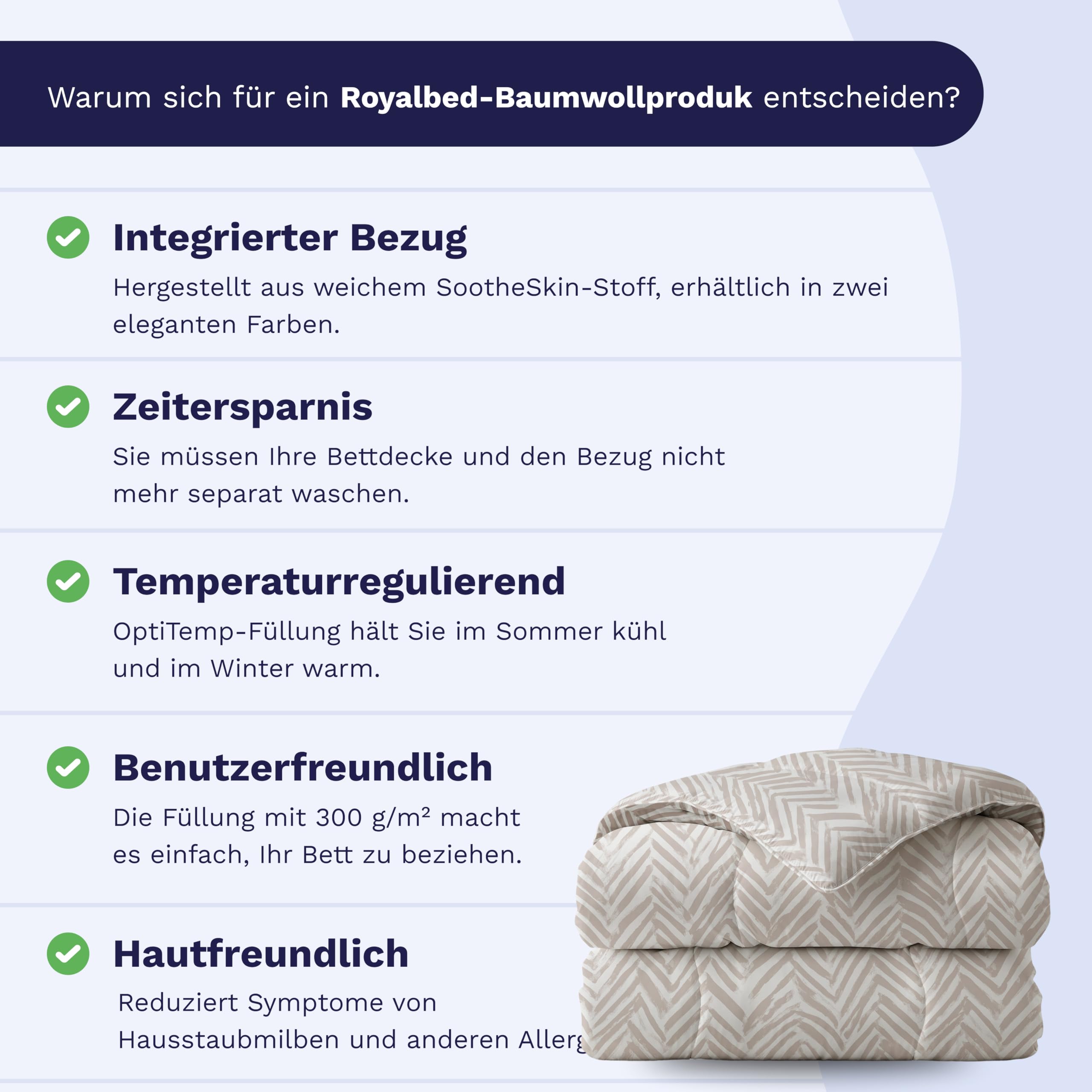Zelesta Royalbed Baumwolle All-Season Bettdecke 240x200 – Bettdecke & Bezug in einem | Waschbar & Trocknergeeignet | Atmungsaktive Baumwolle, 300 g/m² Füllung (Ethnic Cream, 140x200 cm)