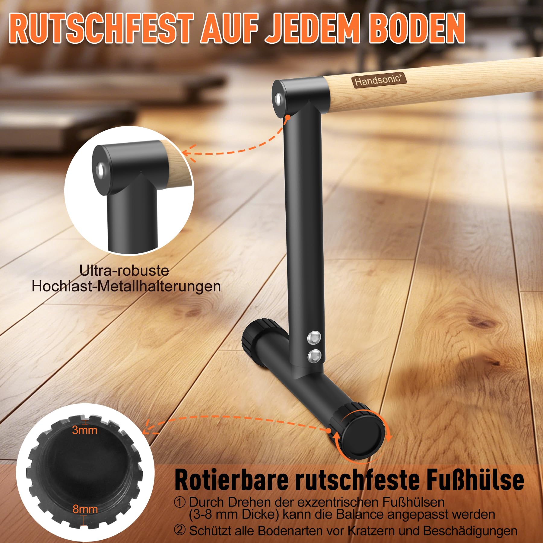 Parallettes, 32.5cm hoch – Push Up Bar & Dip Barren – Rutschfeste Liegestützgriffe aus Holz – Calisthenics Equipment für Indoor & Outdoor – Ideal für Heim-Fitness, Handstand & L-Sit