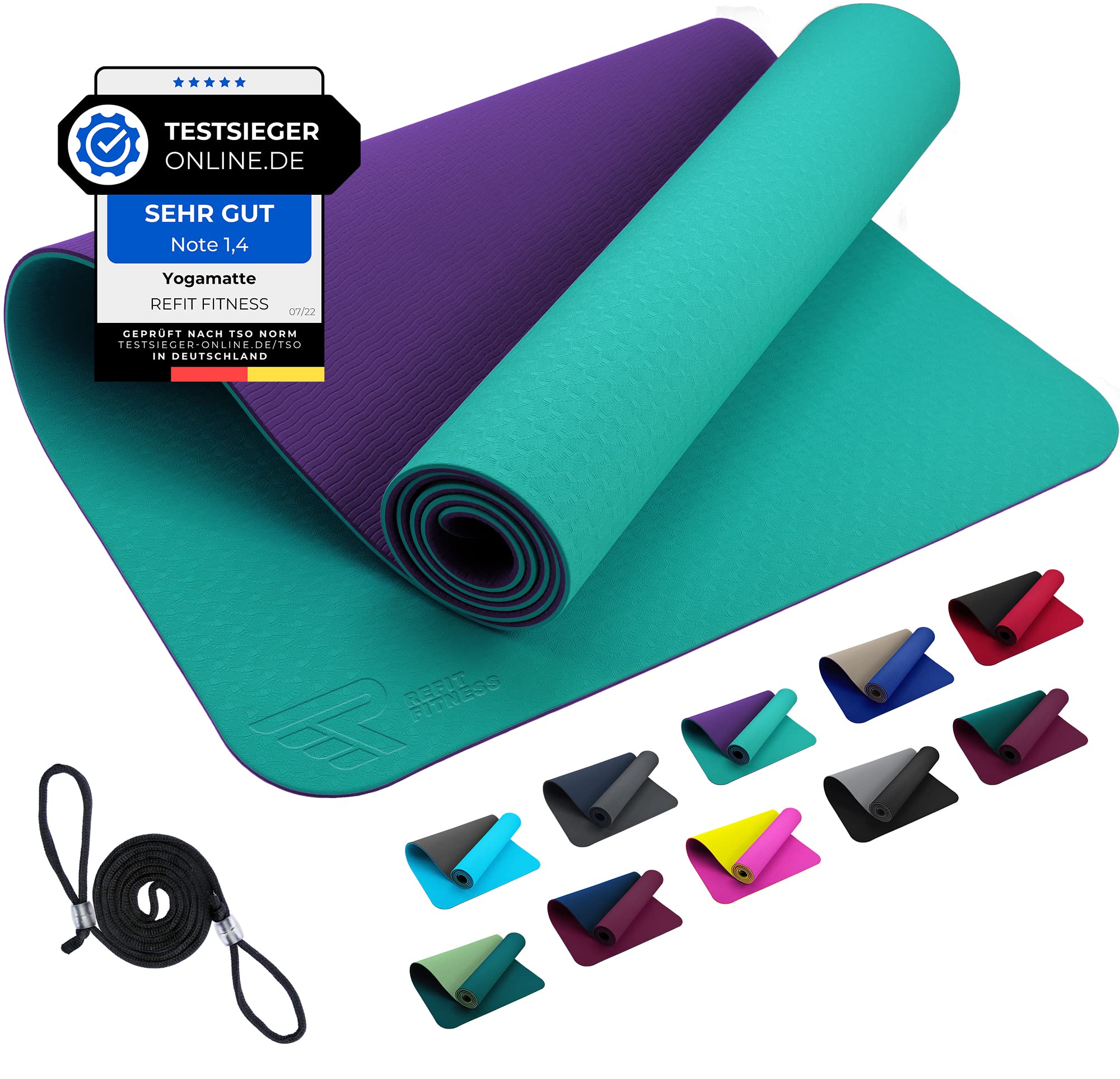 GeckoGrip & Sensi-Plus TPE - Esterilla de yoga (190 x 60 x 0,6 cm, antideslizante, sin sustancias nocivas, incluye correa de transporte, para gimnasia, deportiva), color a elegir