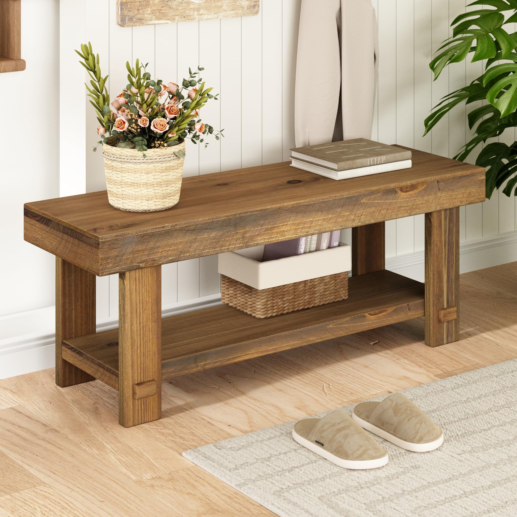 HOKYHOKY Solid Wood Entryway Bench