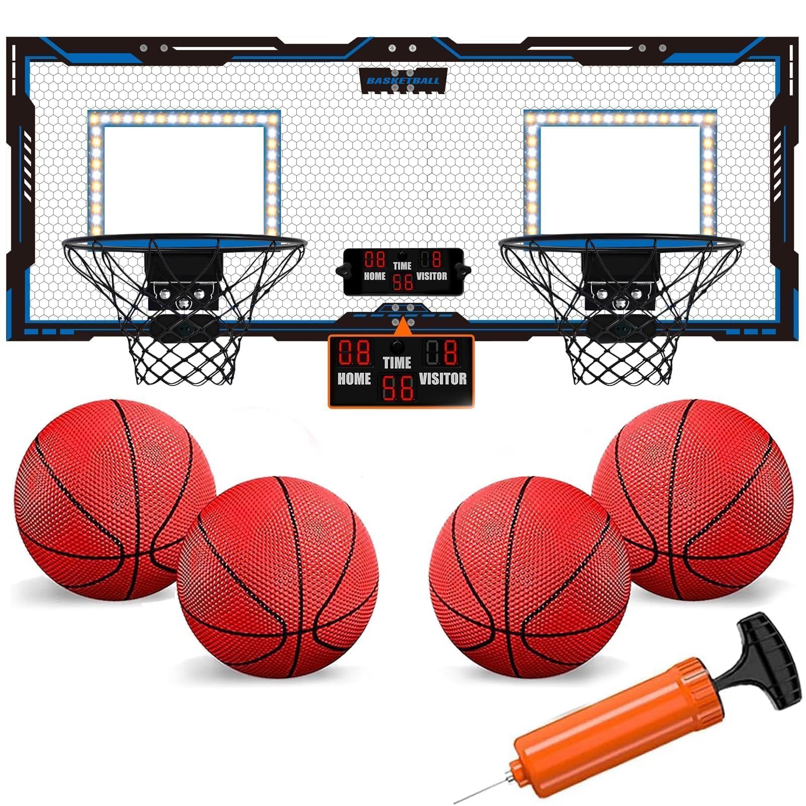 VROGTIK Over The Door Basketball Hoop for Kids with LED Light, Boys Toys Age 4-6, Electronic Scoreboard and 4 Balls - Perfect Bedroom, Office, or Wall Mount Toy - Birthday for Kids
