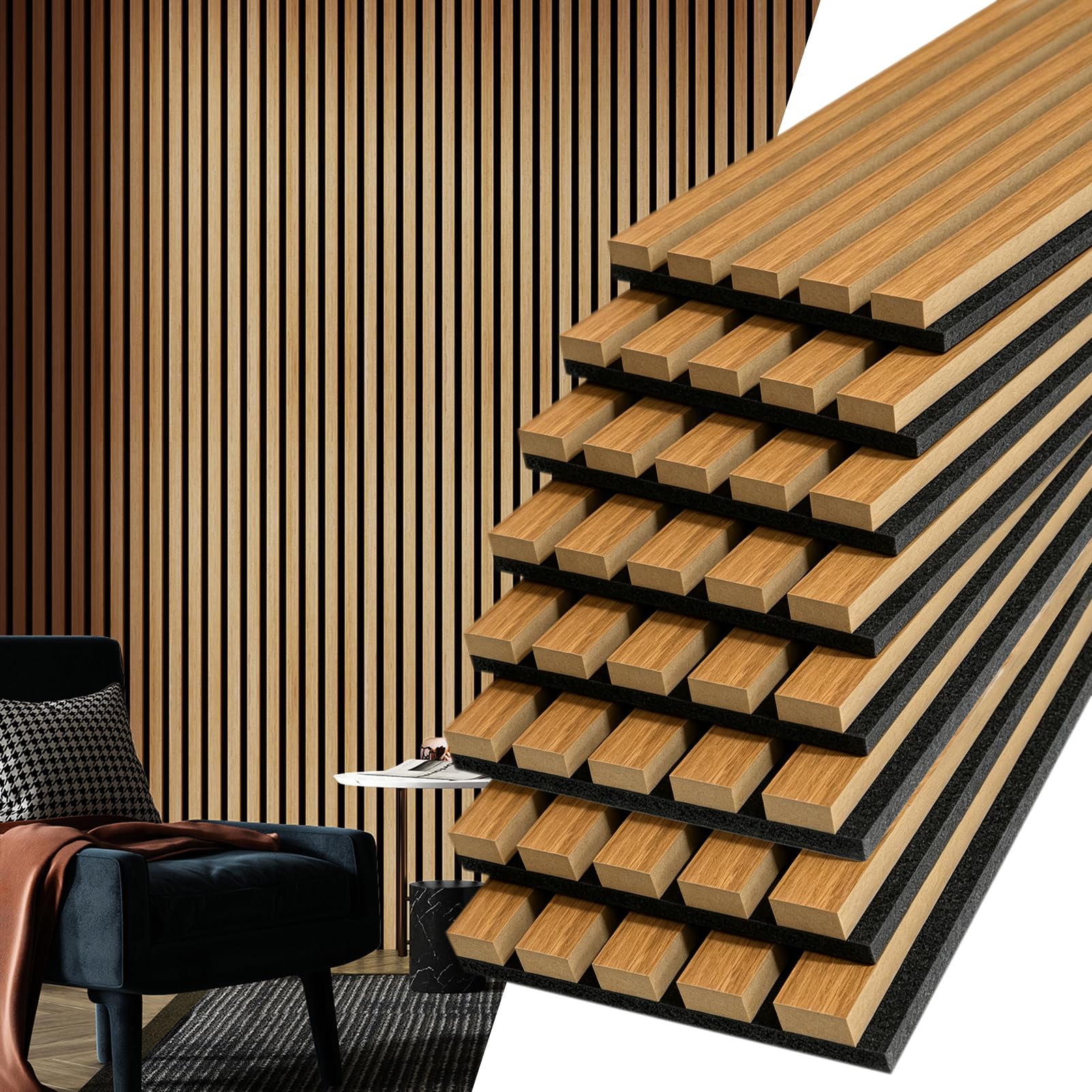 Art3d 8-Pack Soundproof Wood Slat Wall Panels, 94.5 x 7.9 Inch, Teak