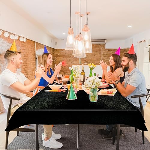 Miniatura 3 de 4 manteles holográficos negros con láser Galaxy Space de 40 x 108 pulgadas, cubierta de mesa de estrellas brillantes para Halloween, cumpleaños,