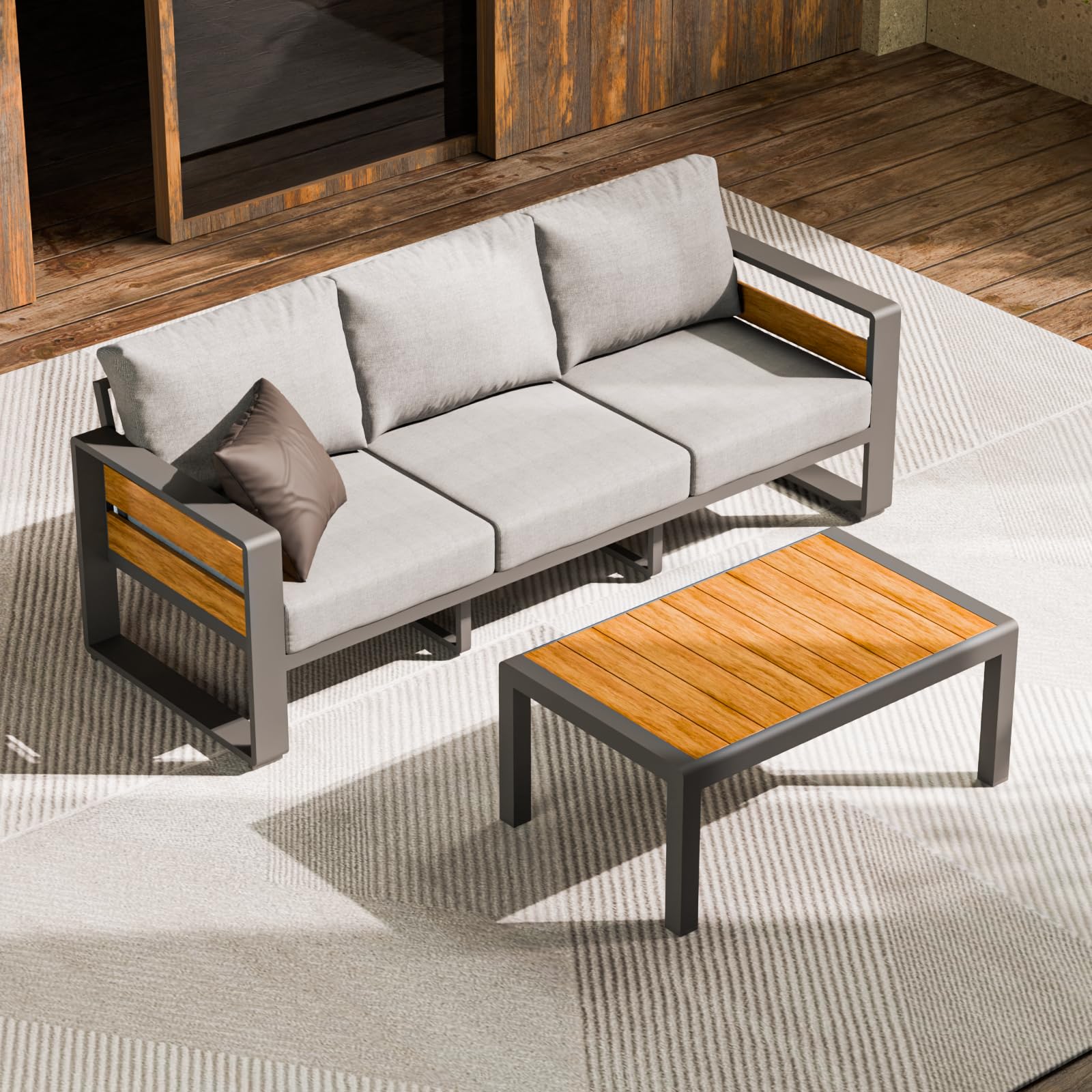 ZANDOR Aluminum Outdoor Patio Furniture-3-Seat with Table,Dark Gray