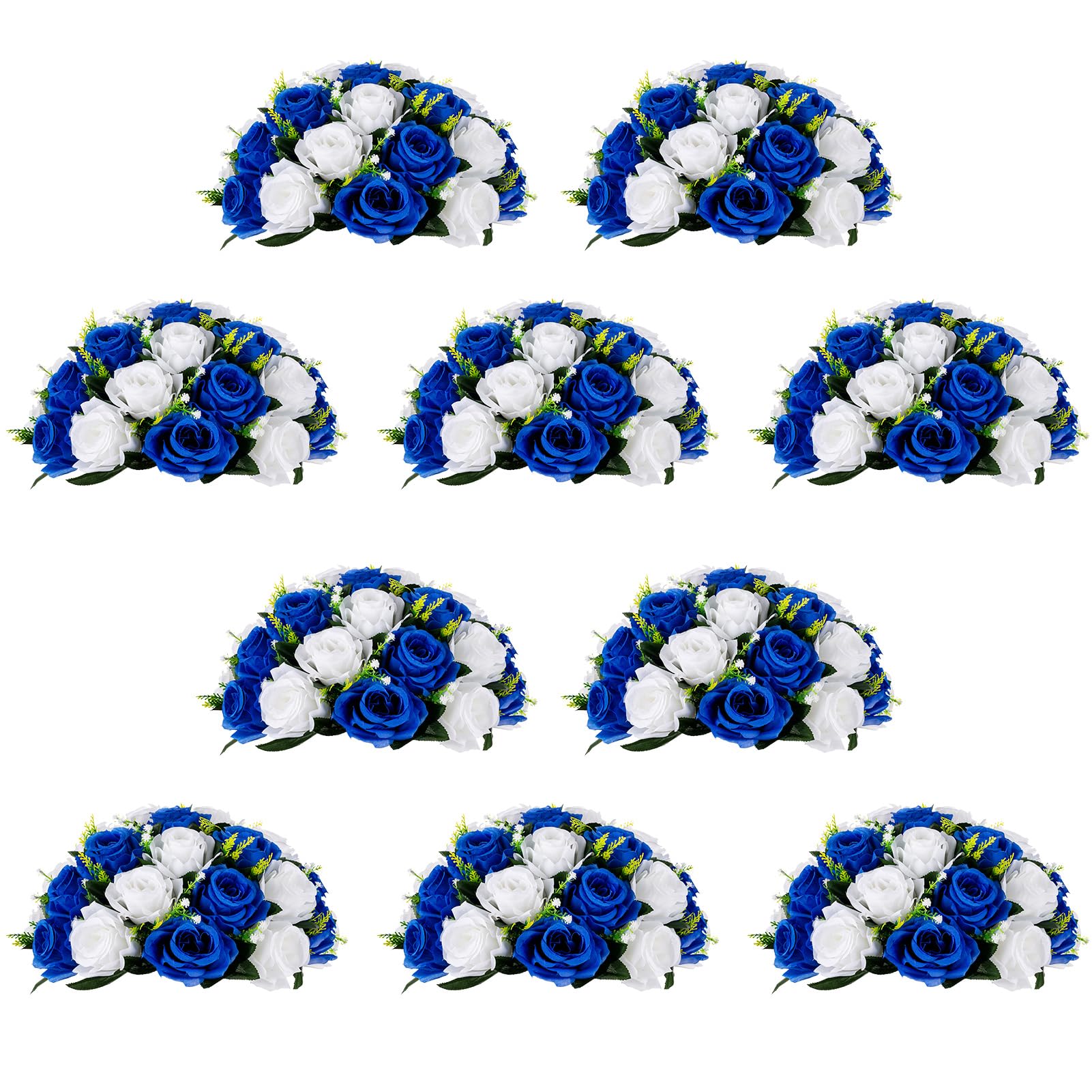 NUPTIO Large Flower Balls for Centerpieces - 10 Pcs 13.8in Diameter Artificial Flower Ball Arrangement Bouquet Wedding Centerpieces for Tables - Royal Blue & White Fake Rose Flowers for Weddings Decor