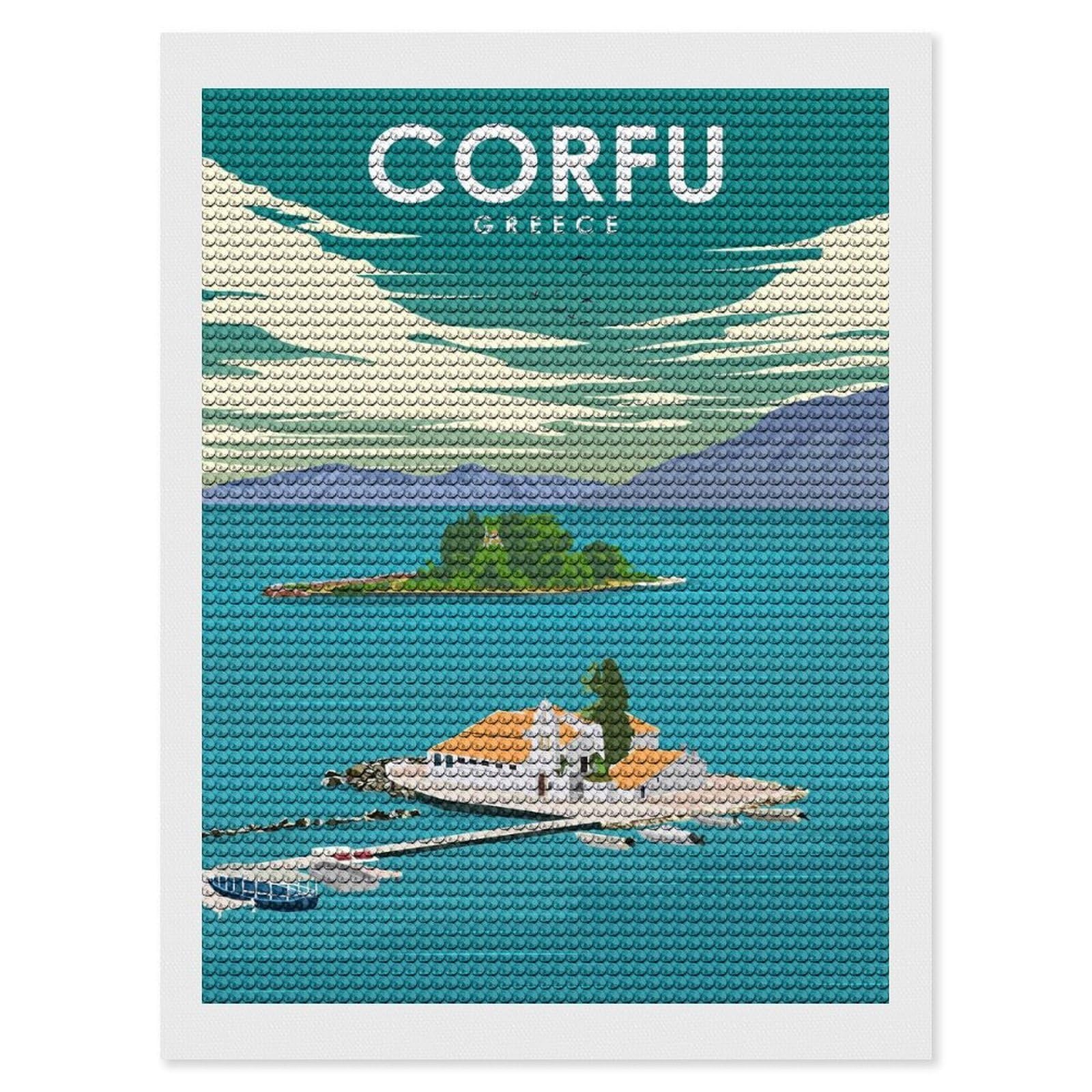 Junmoney Corfu Greece Travel (2) Diamond Art Canvas 12"x16", for Adults, Good for Quiet Evenings, Bedroom Decor, Festive Craft Gift, Easy to Enjoy