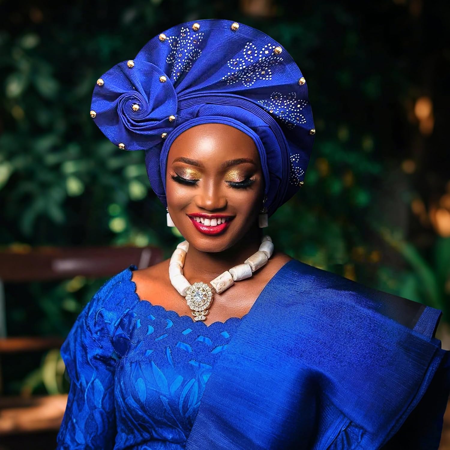 Nigerian headwear African headscarf,Auto Gele headband,hand wrap beaded - made for weddings parties events