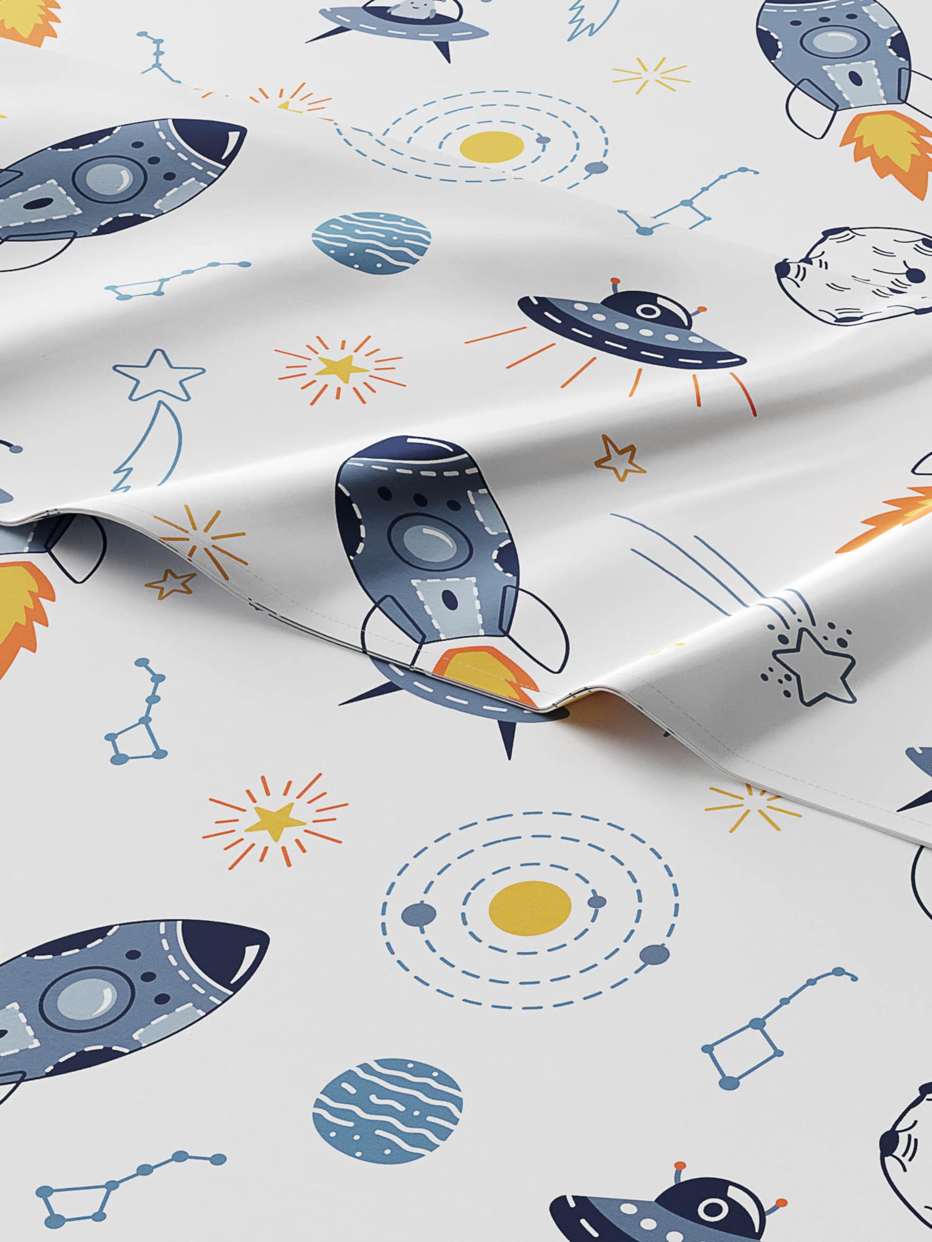 Kids Twin XL Size Space Bed Sheet Set - 3 Piece Space Sheets - Galaxy Theme bedding - Soft, Cozy &amp; Comfy - Breathable &amp; Machine Washable - Spaceship Rocket Bed Set for Boys, Girls, Teens &amp; Toddlers