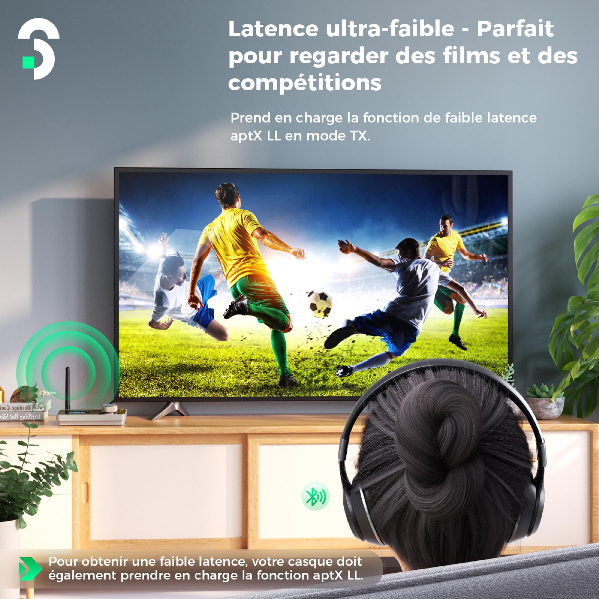 [Updated] SOOMFON 3-en-1 Recepteur Transmetteur Bluetooth 5.2, Adaptateur Bluetooth pour Chaine HiFi, aptX-HD & aptX-LL Emetteur, 30 m Longue Portée Récepteur pour TV/Stéréo
