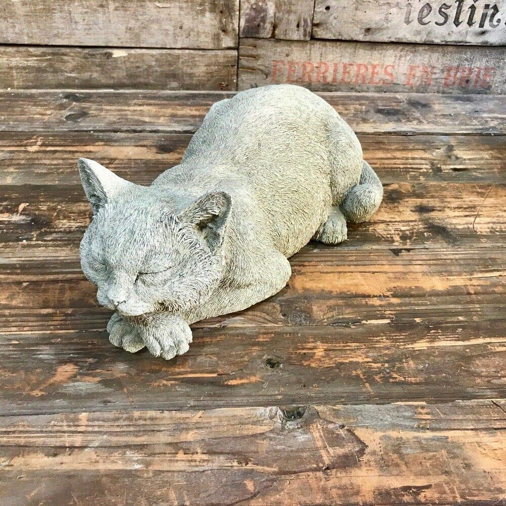 Burgess Home & Garden Grey Reconstituted Stone Resting Cat Statue | Animal Vintage Concrete Garden Ornament