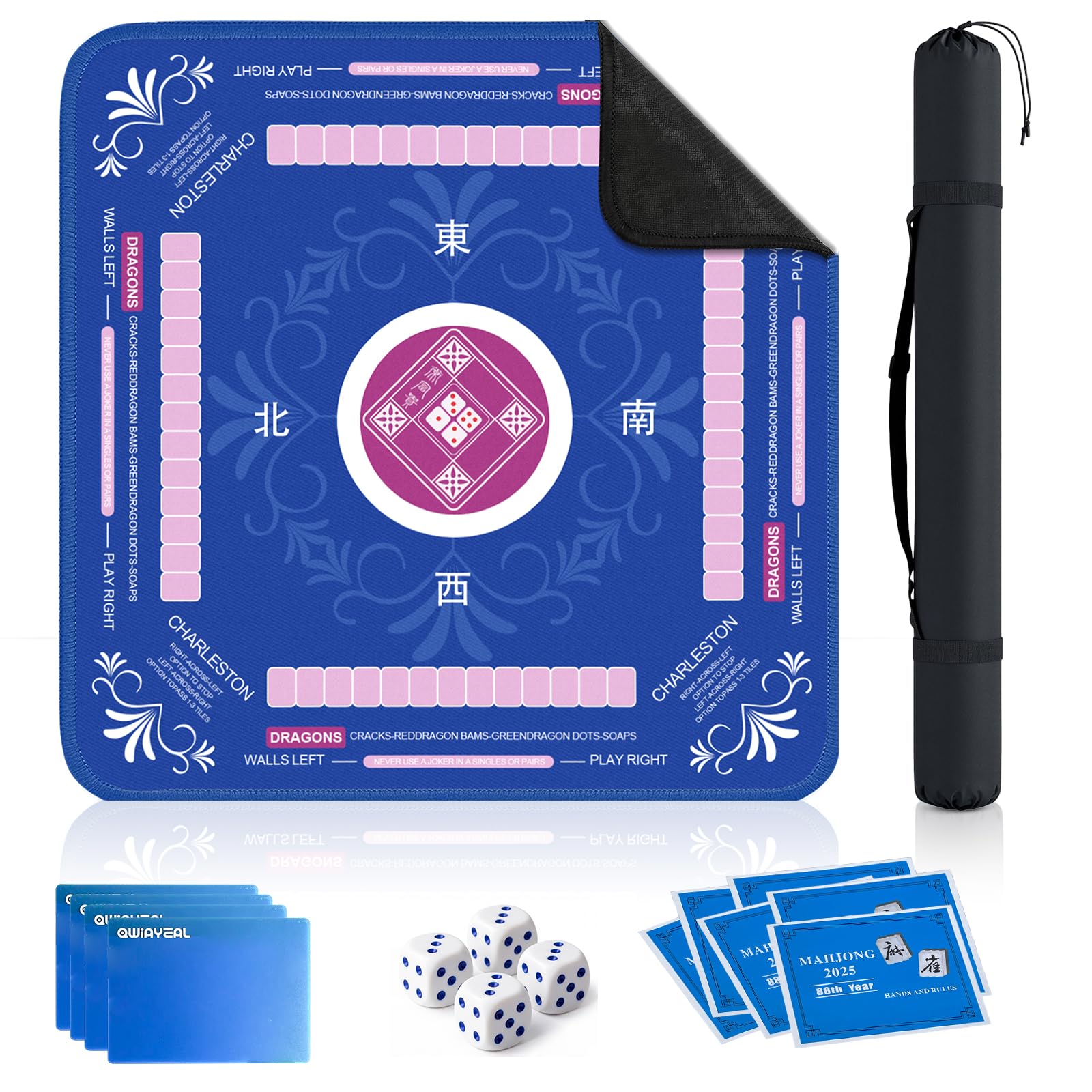 Qwiayeal Mahjong Mat with Rules for Table 33" x 33"