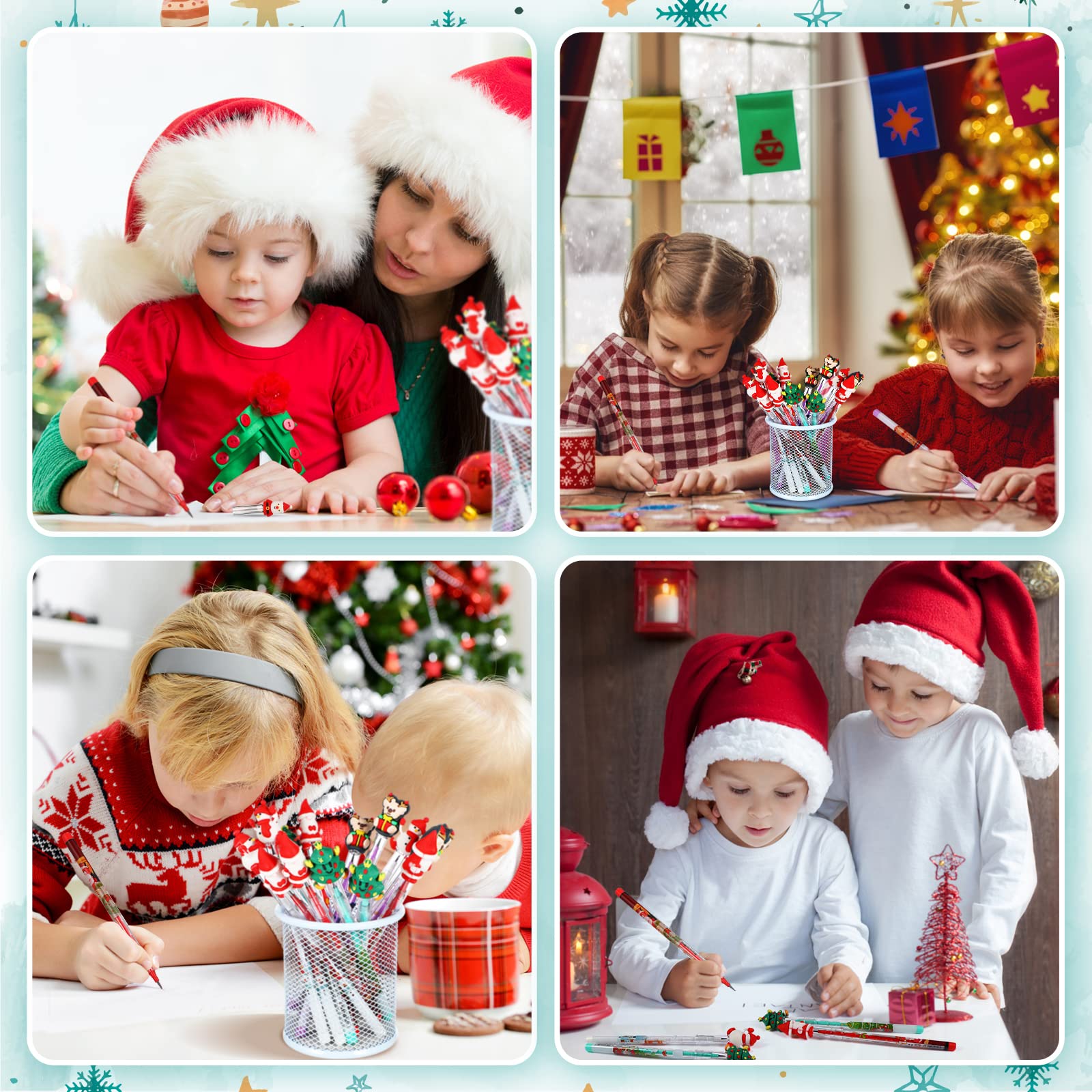 Toyvian 16Pack Matite di Natale Matite Non per Affilare a Punta Impilabile Matita Push Bambini Matita Impilabile Babbo Natale Albero Cervo Pupazzo di Neve di Natale