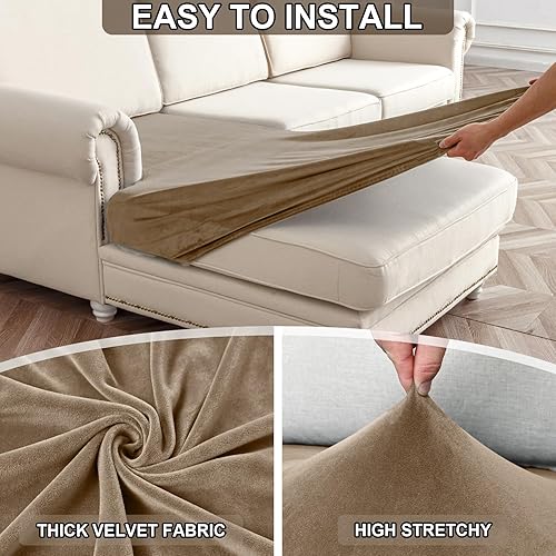 Miniatura 5 de NAISI Fundas de cojín impermeables para sofá, tela de terciopelo grueso, lavable, fundas para sofá modular, fundas para sofá modular de 3 piezas,