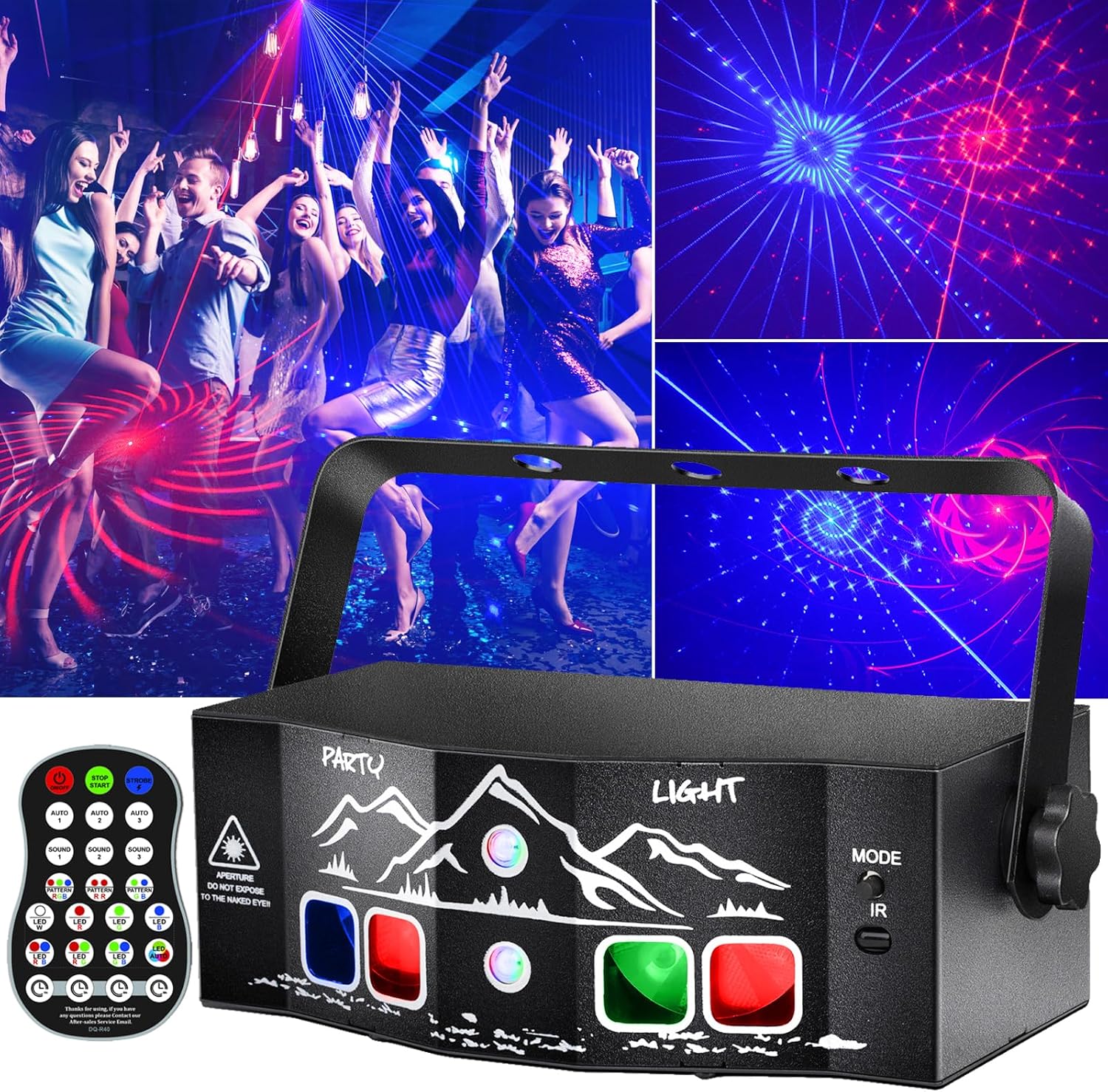 Party Lights, Sound Activated Stage Laser Lights with Remote Control, Disco DJ Lights Strobe Light Rave - Dance Floor Light Rotating with Patterns for Christmas Wedding Birthday