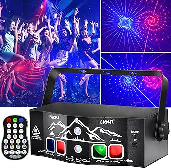 Party Lights, Sound Activated Stage Laser Lights with Remote Control, Disco DJ Lights Strobe Light Rave - Dance Floor Light Rotating with Patterns for Christmas Wedding Birthday