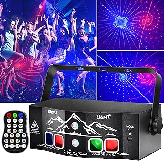Party Lights, Sound Activated Stage Laser Lights with Remote Control, Disco DJ Lights Strobe Light Rave - Dance Floor Light Rotating with Patterns for Christmas Wedding Birthday