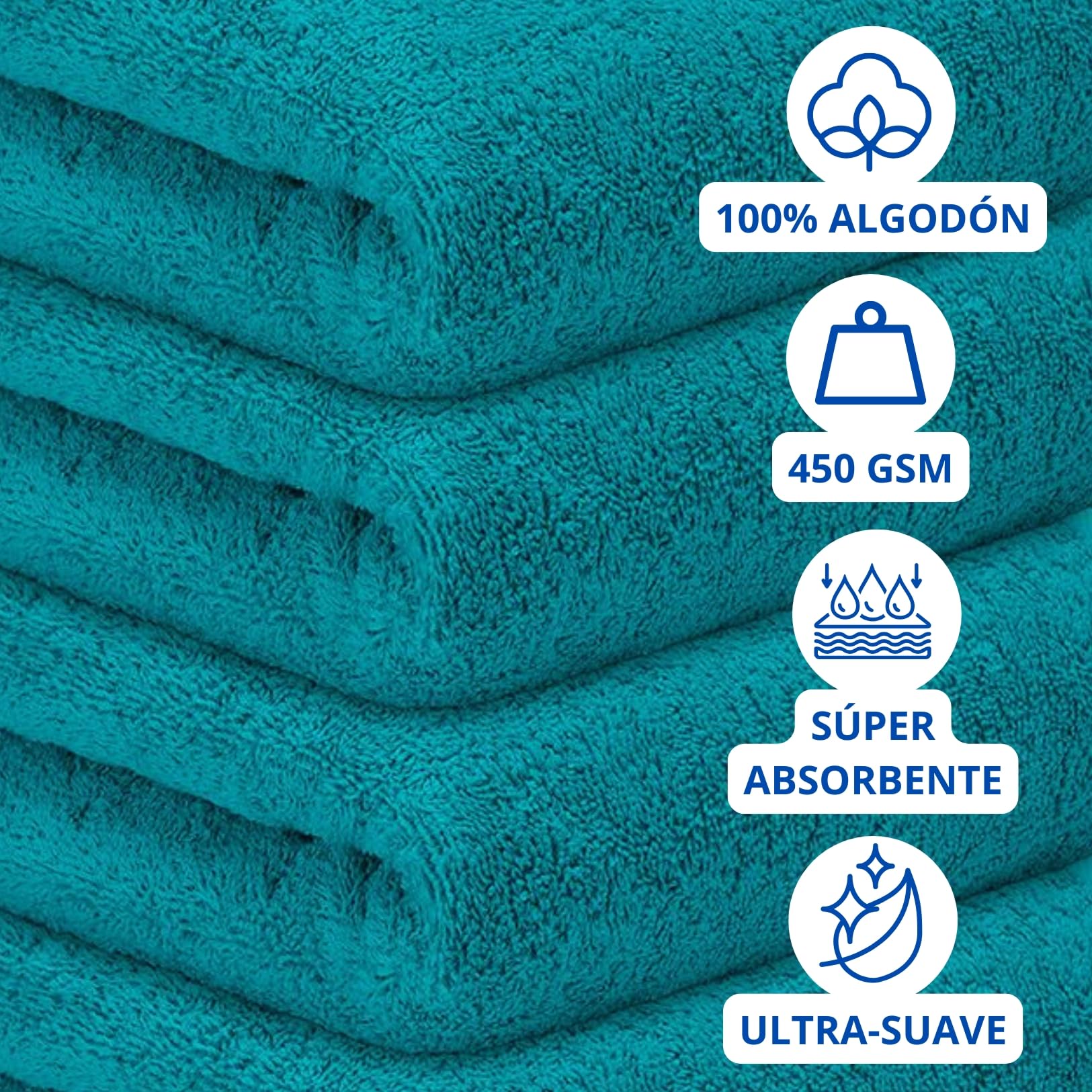DECASATEXTIL Lot de 2 serviettes de bain extra larges 100 x 150 cm coton 450 g/m² - Serviettes de douche premium et absorbantes pour maison, spa ou salle de sport (océan)