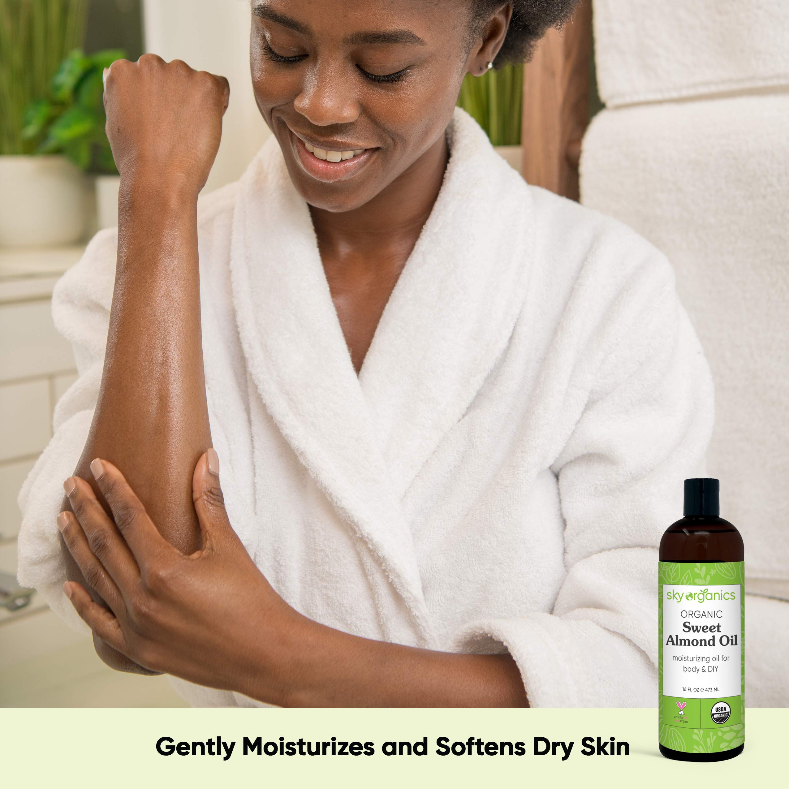 Organic Sweet Almond Oil (16 oz) by Sky Organics 100 Pure ColdPressed