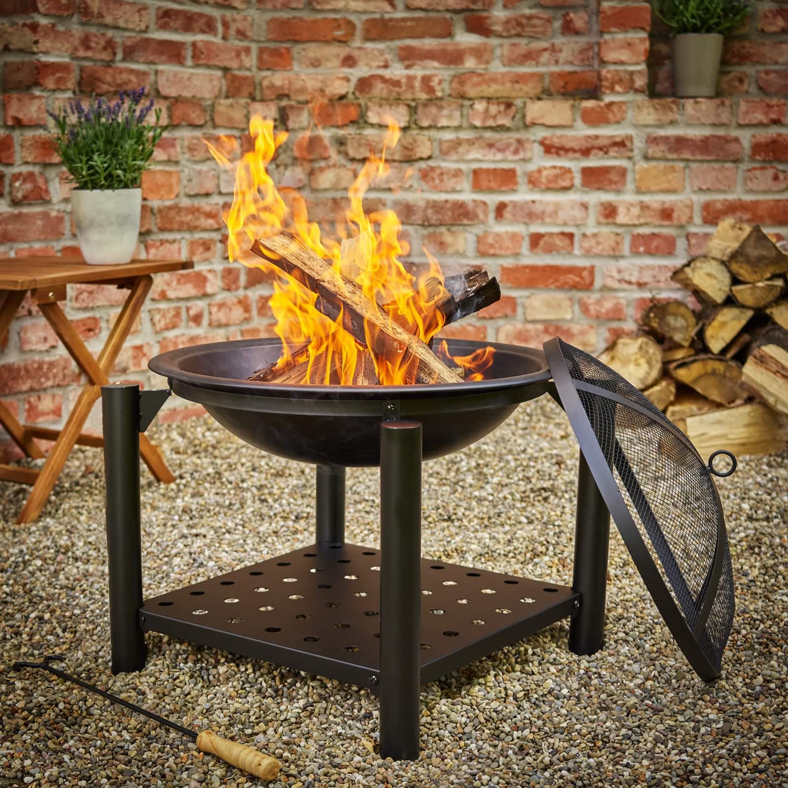 Deuba Braciere Rotondo Ø 55cm Attizzatoio Parascintille Ripiano Portaoggetti Camino Giardino Stufa