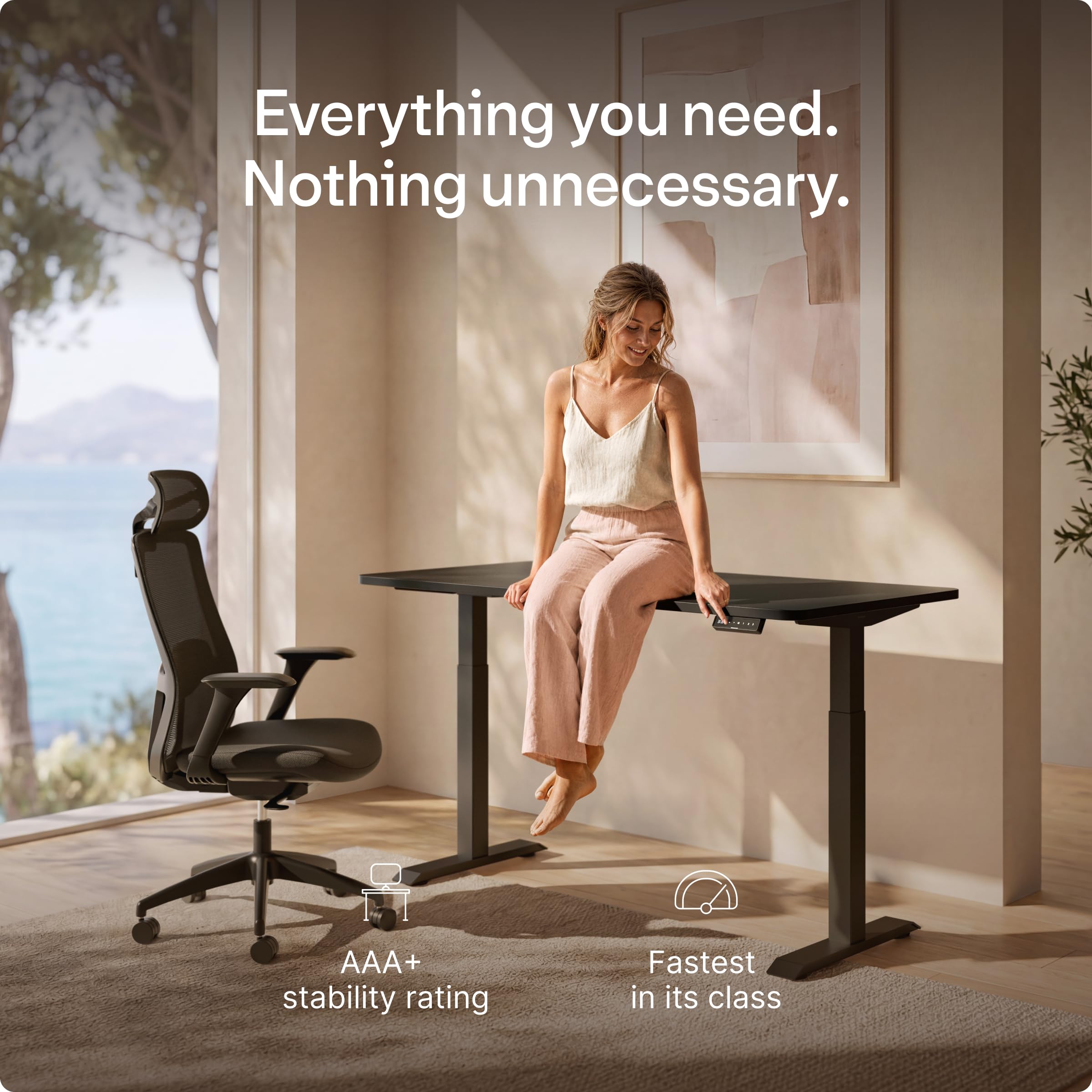 Black 60x28 in Electric Standing Desk, 1 Inch Thick Tabletop | Double Beam Frame, Holds 220lbs, Sit Stand, 3 Memory Height Adjustment, Extra Deep Table Top, Black Frame product image 24