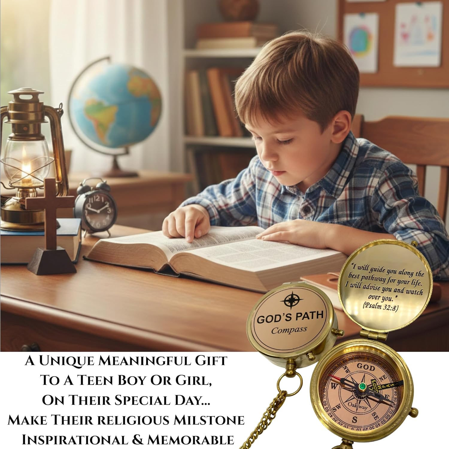 God's Path Compass – Communion & Confirmation Gift for Teenage Boys | Baptism Religious Gifts for Men, Christian, Catholic, Graduation | Sentimental & Inspirational Present – Greeting Card Included
