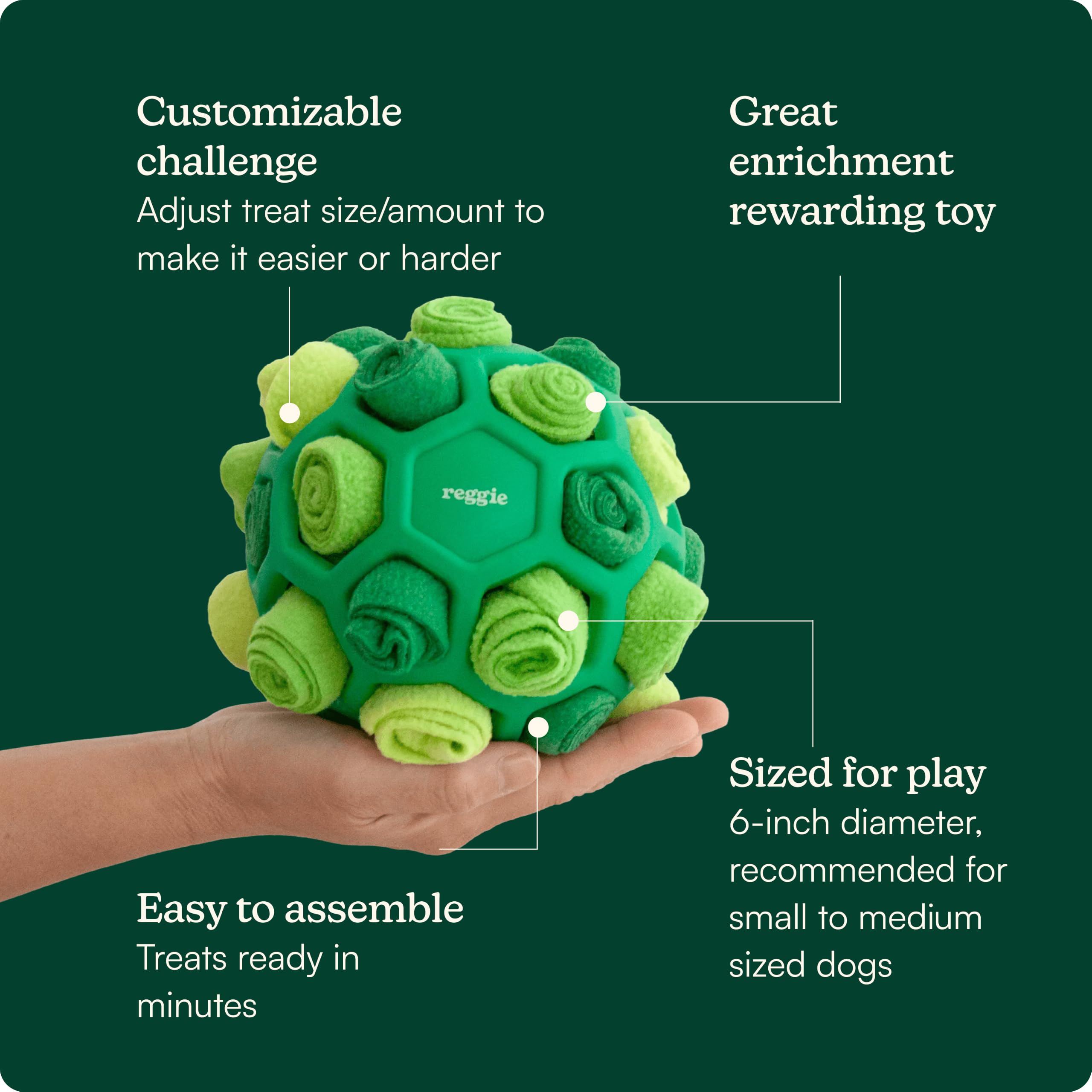 Reggie Pelota recolectora para perros, juguete de enriquecimiento para la hora de comer, reduce el aburrimiento, la hiperactividad, el estrés, aprobado por veterinarios e ideal para todas las edades