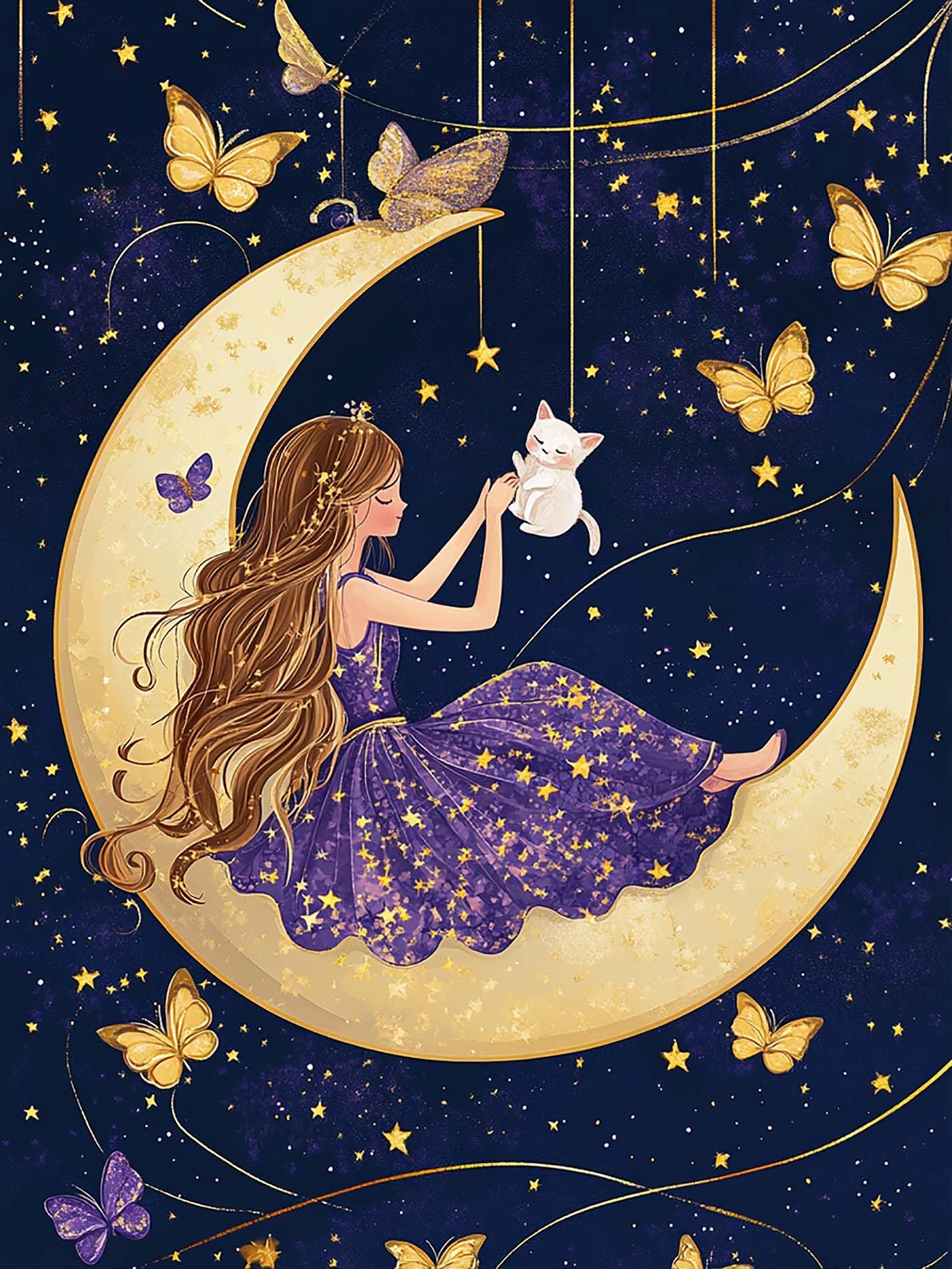 VAIIEYO 5D DIY Diamond Art Kits for Adults Woman, Diamond Painting Moon, Diamond Art Full Drill Round Rhinestone Craft Canvas for Home Wall Decor Gift