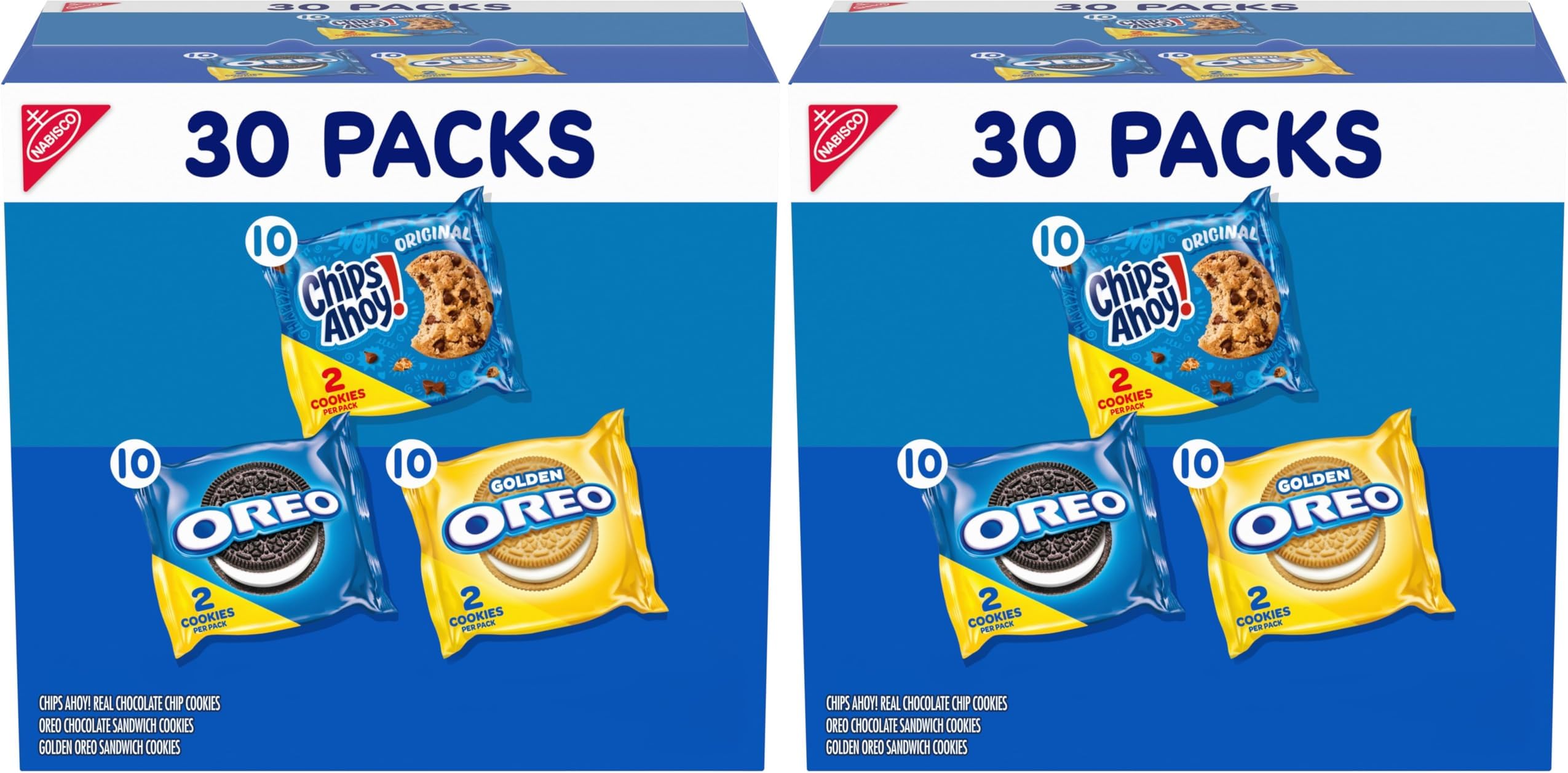Nabisco Sweet Treats Cookie Variety Pack_OREO, OREO Golden & CHIPS AHOY! (2 Cookies Per Pack), Snack Packs 30 Count (Pack of 2)