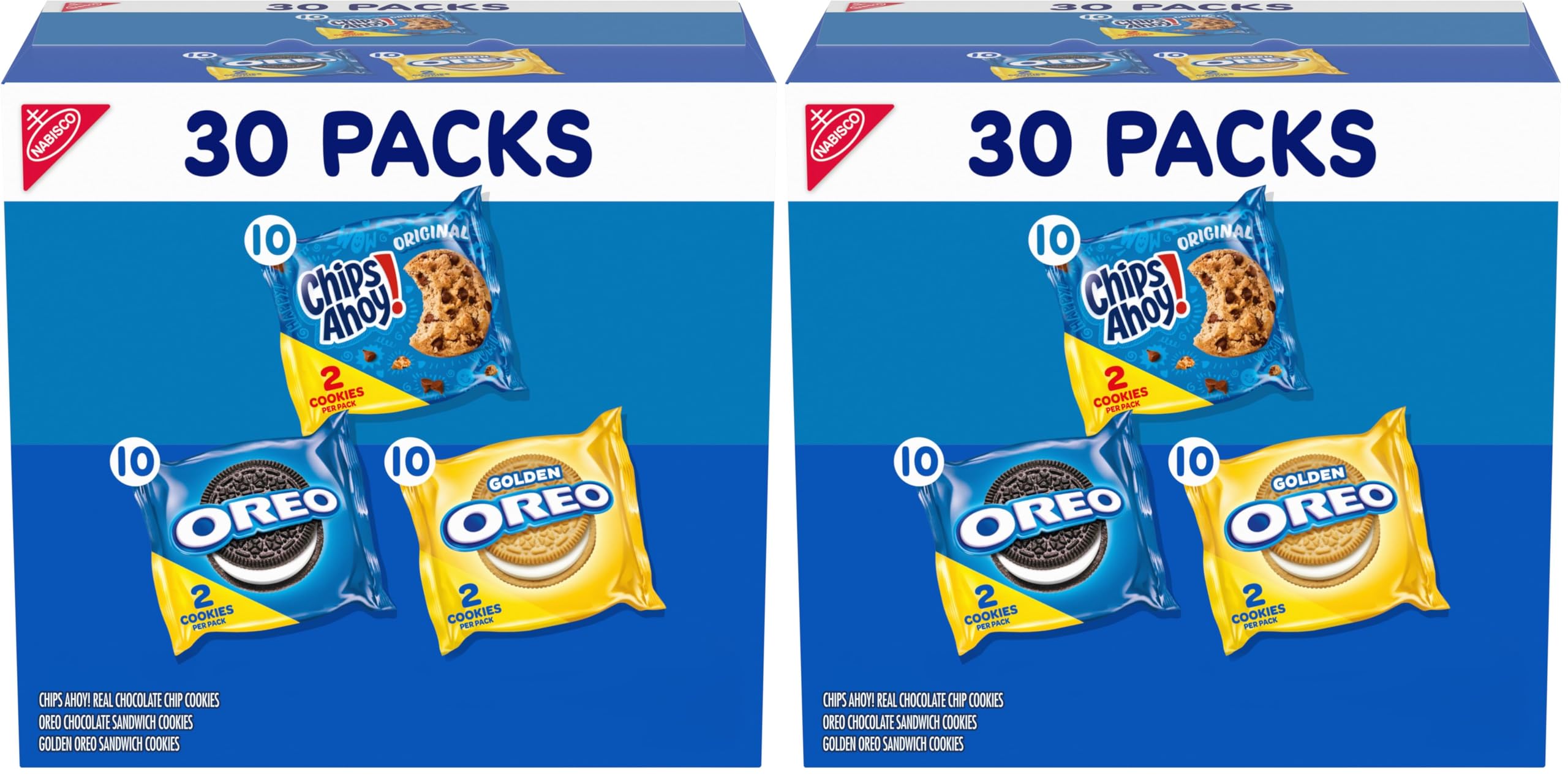 Nabisco Sweet Treats Cookie Variety Pack OREO, OREO Golden & CHIPS AHOY!, 30 Snack Packs (2 Cookies Per Pack) (Pack of 2)