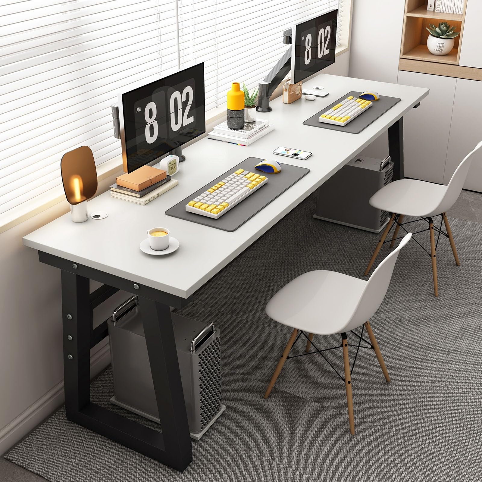 Grande scrivania da gioco da 100 cm per PC, salvaspazio, scrivania per computer per casa e ufficio, postazione di lavoro facile da montare, in bianco e nero, ideale per giocatori e professionisti
