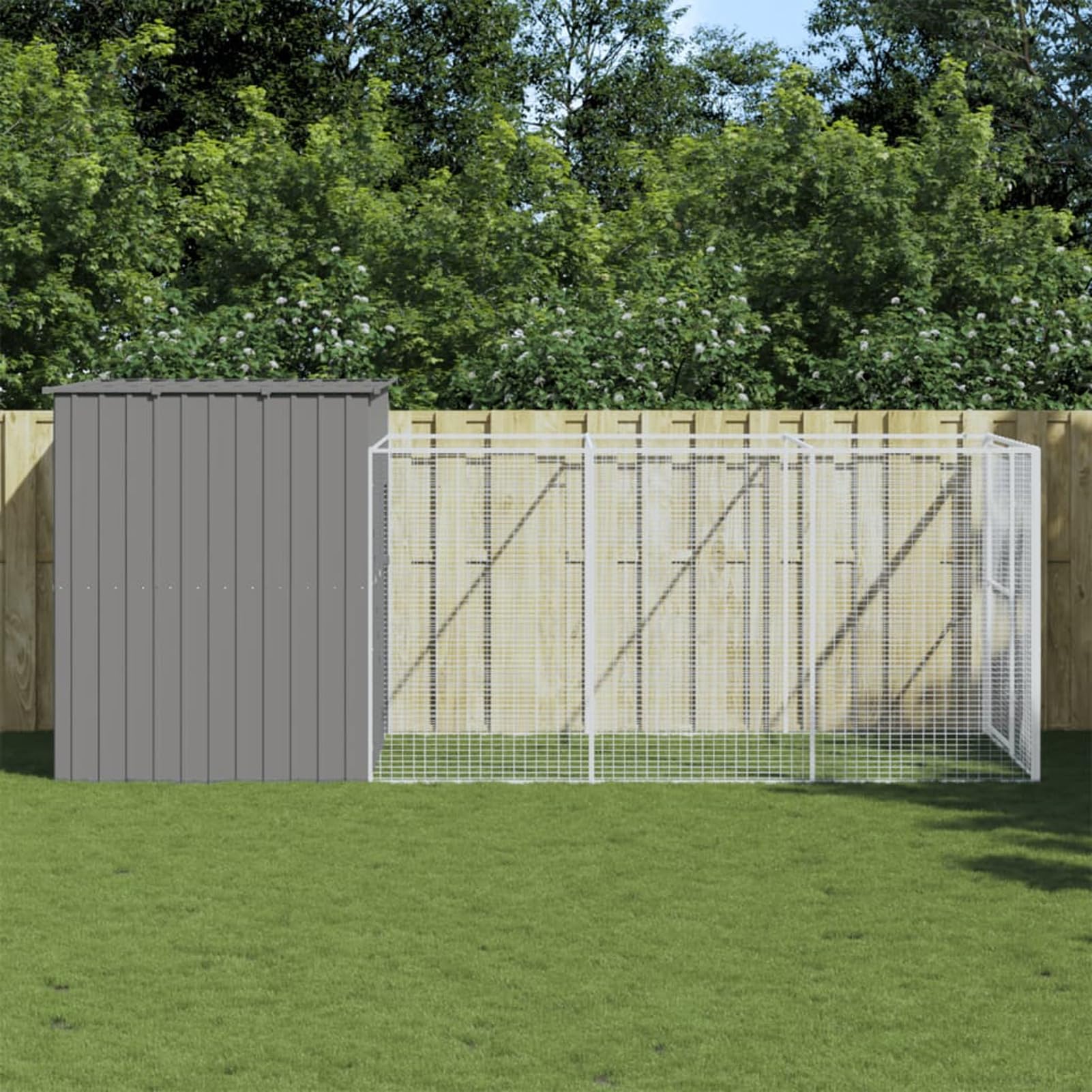 Camerina Caseta Perros Corral Acero galvanizado Gris Claro 214x457x181cm Caseta De Perro Grande Exterior
