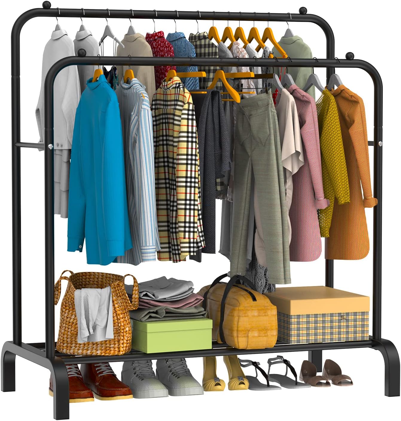 LOEFME Clothes Rail, 110 * 55 * 150cm Clothes Rack, Multifunctional for Bedroom, Metal Clothes Hanging Rail, Minimalist Design (Black)