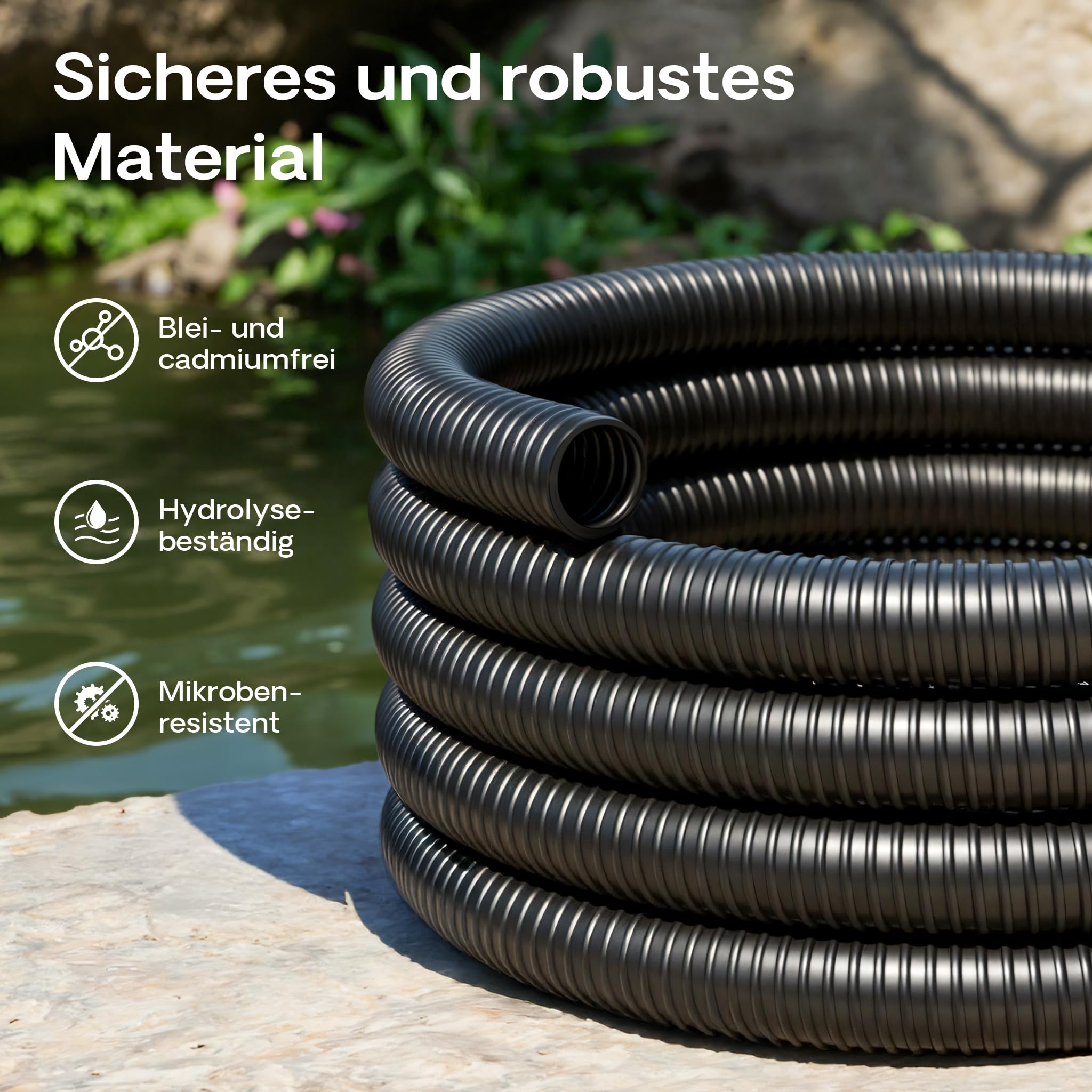 Wiltec Teichschlauch Spiralschlauch 25m 32mm (1 1/4") schwarz Saugschlauch Druckschlauch