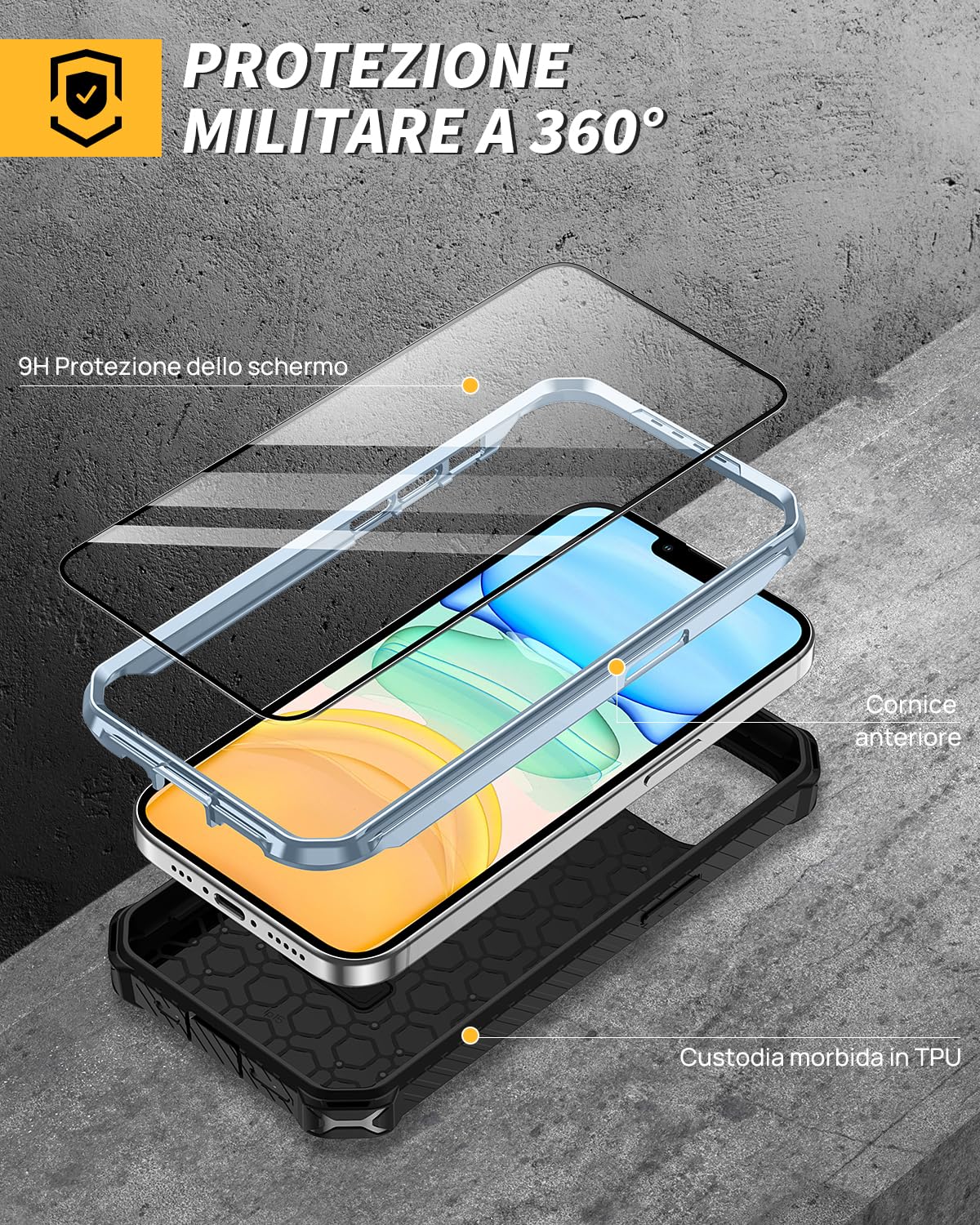 Lanhiem Cover per iPhone 13 Pro Max con 2 Pezzi Vetro Temperato, Supporto Magnetico Anello a 360° Protezione 14FT Antiurto Anticaduta Militare Armor Protezione, Custodia per iPhone 13 Pro Max, Blu