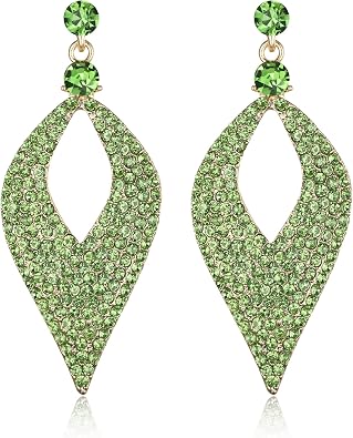 BriLove Womens Bohemian Boho Crystal Hollow Leaf Chandelier Dangle Earrings