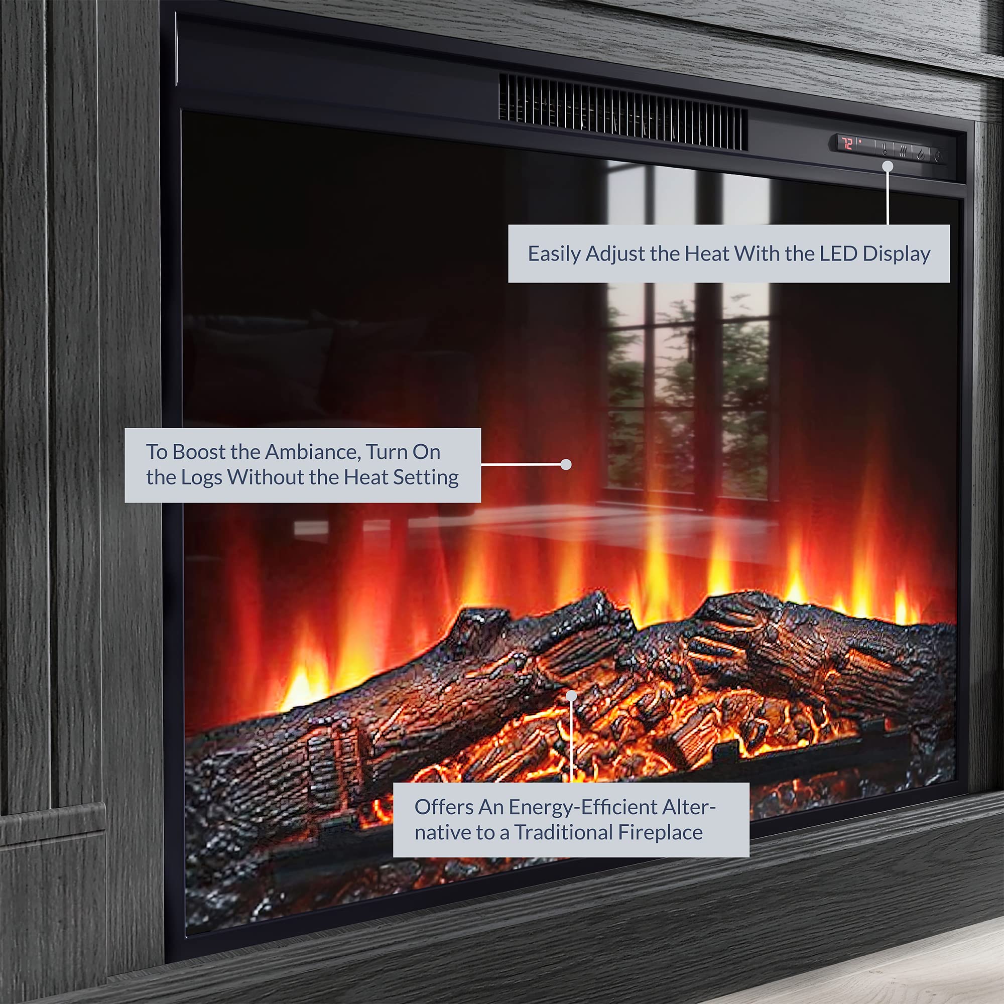 BELLEZE Modern 70 Inch Electric Fireplace Mantel TV Stand & Media