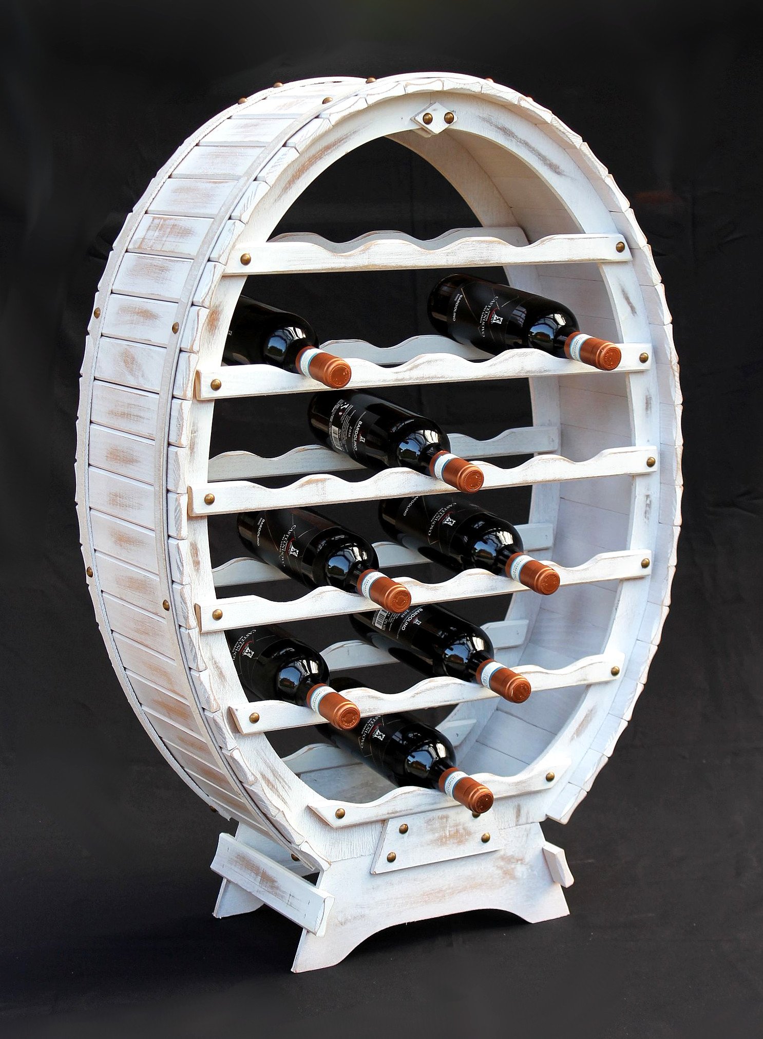 DanDiBo Estante de Vino Barril de Vino de Madera Blanco para 24 Botellas Vintage Shabby Chic casa de Campo Bar Soporte de Botella de pie Soporte de Vino