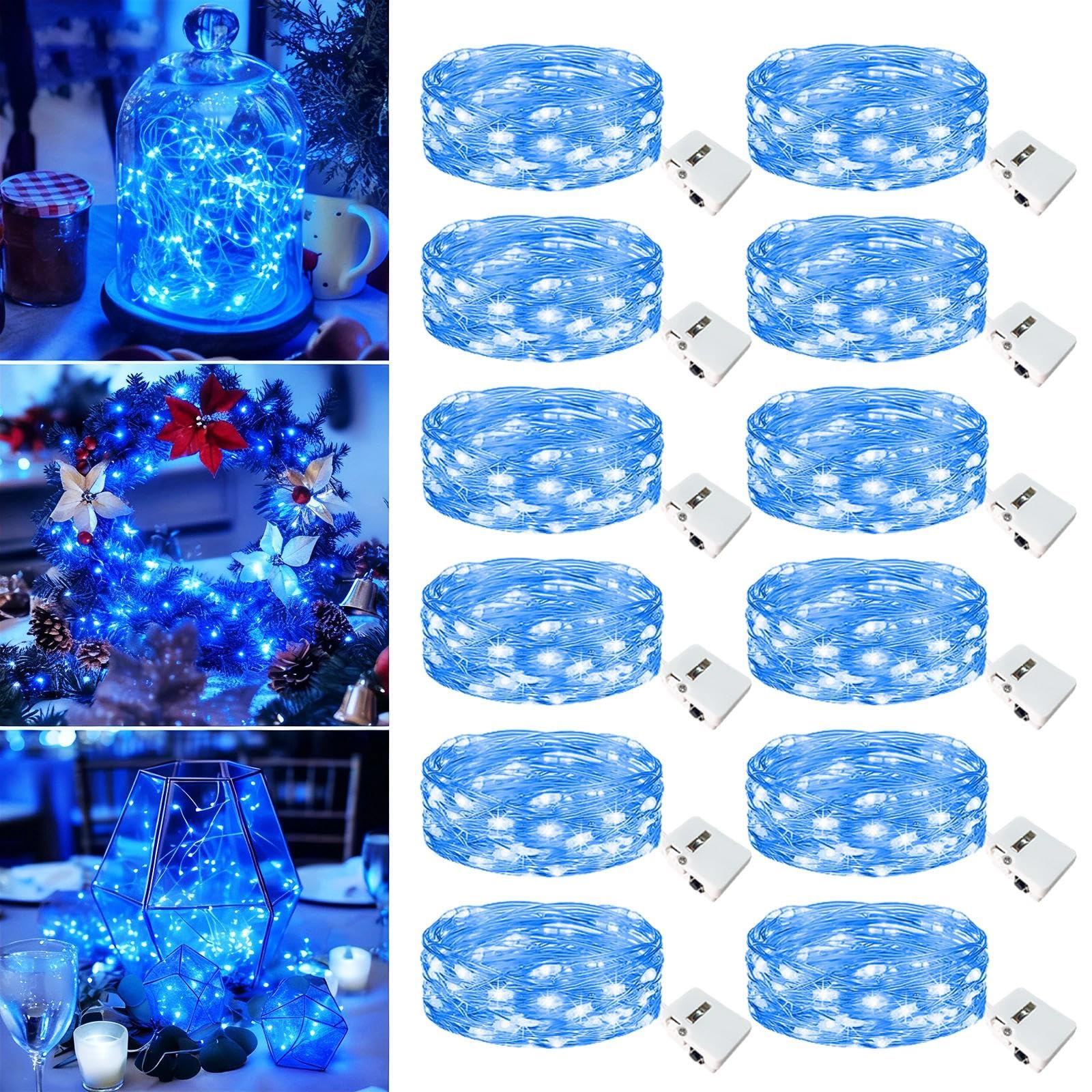 12 Pack Fairy Lights Battery Operated - 7ft 20 Led Twinkle Lights 3 Modes, Bulk Mini String Lights Waterproof for Mason Jars Vases DIY Party Wedding Decoration Christmas -Blue