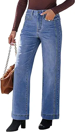 luvamia Wide Leg Jeans for Women Trendy High Waisted Double Side Seams Stretchy Denim Pants Trouser Jeans with Pockets