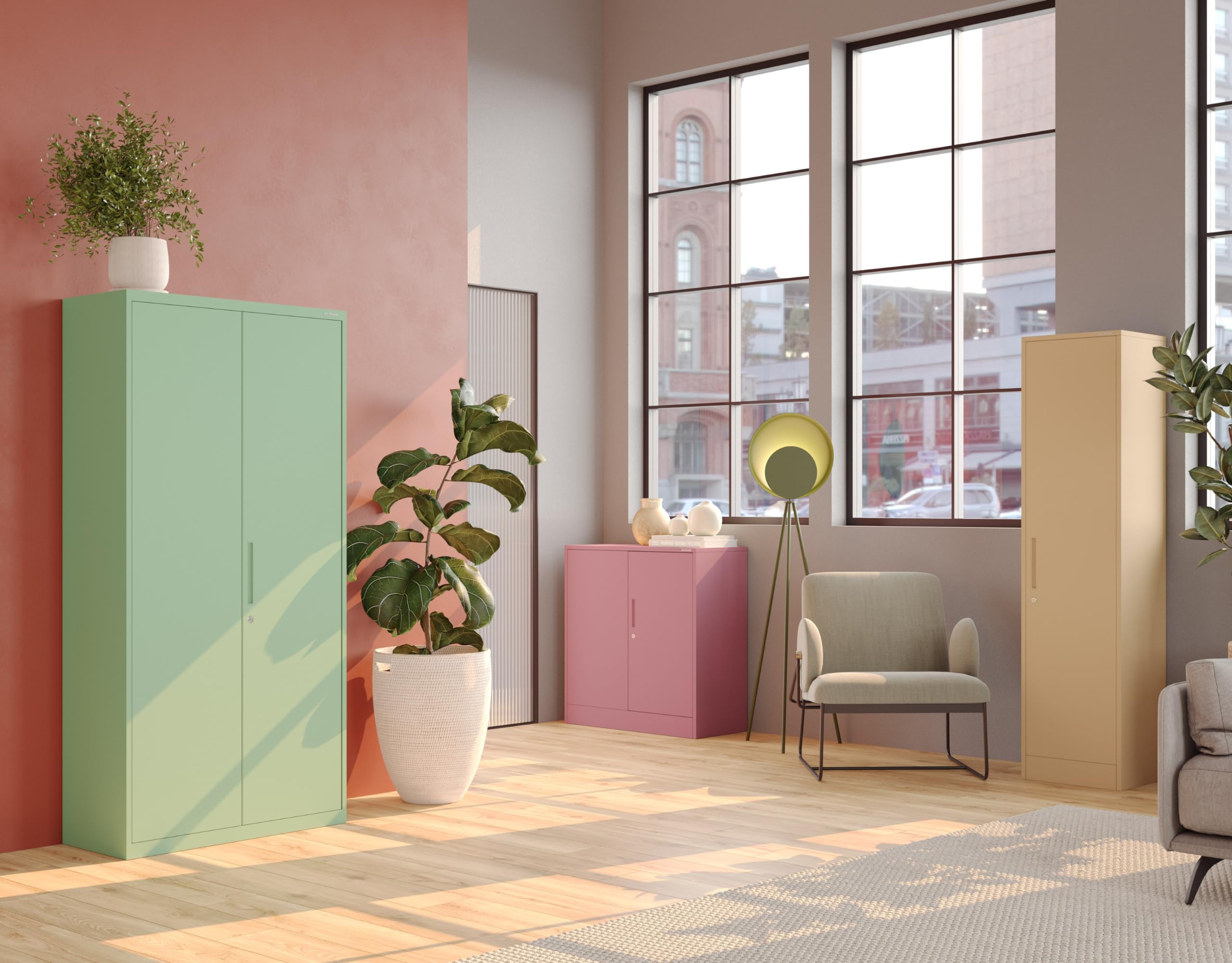 Jan Nowak Armoire de Bureau C001B Armoire métallique de Rangement 2 étagères réglables Revêtue de Poudre Verrouillable (Rose)