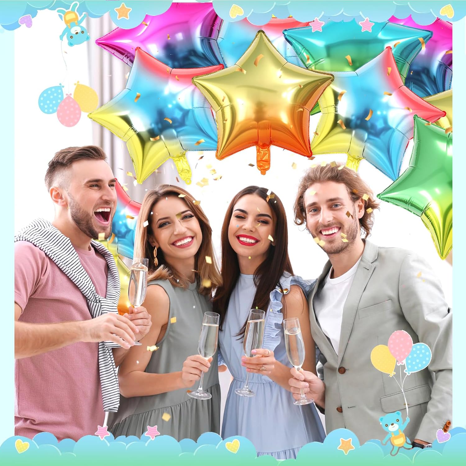 FairySandy 100 Pcs Star Foil Balloons 18 Inch Helium Foil Helium Balloons Pentagram Shape Party Decorations for New Year, Birthday, Baby Shower, Wedding, Engagement, Party Decoration (Gradient Color)