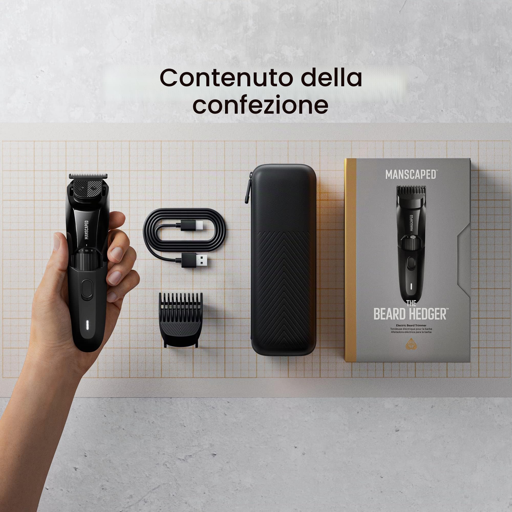 Tagliabarba di precisione MANSCAPED® The Beard Hedger®, rotella a 20 lame regolabili in lunghezza, lama in acciaio inossidabile per rifinire i peli del viso, tagliacapelli impermeabile senza fili