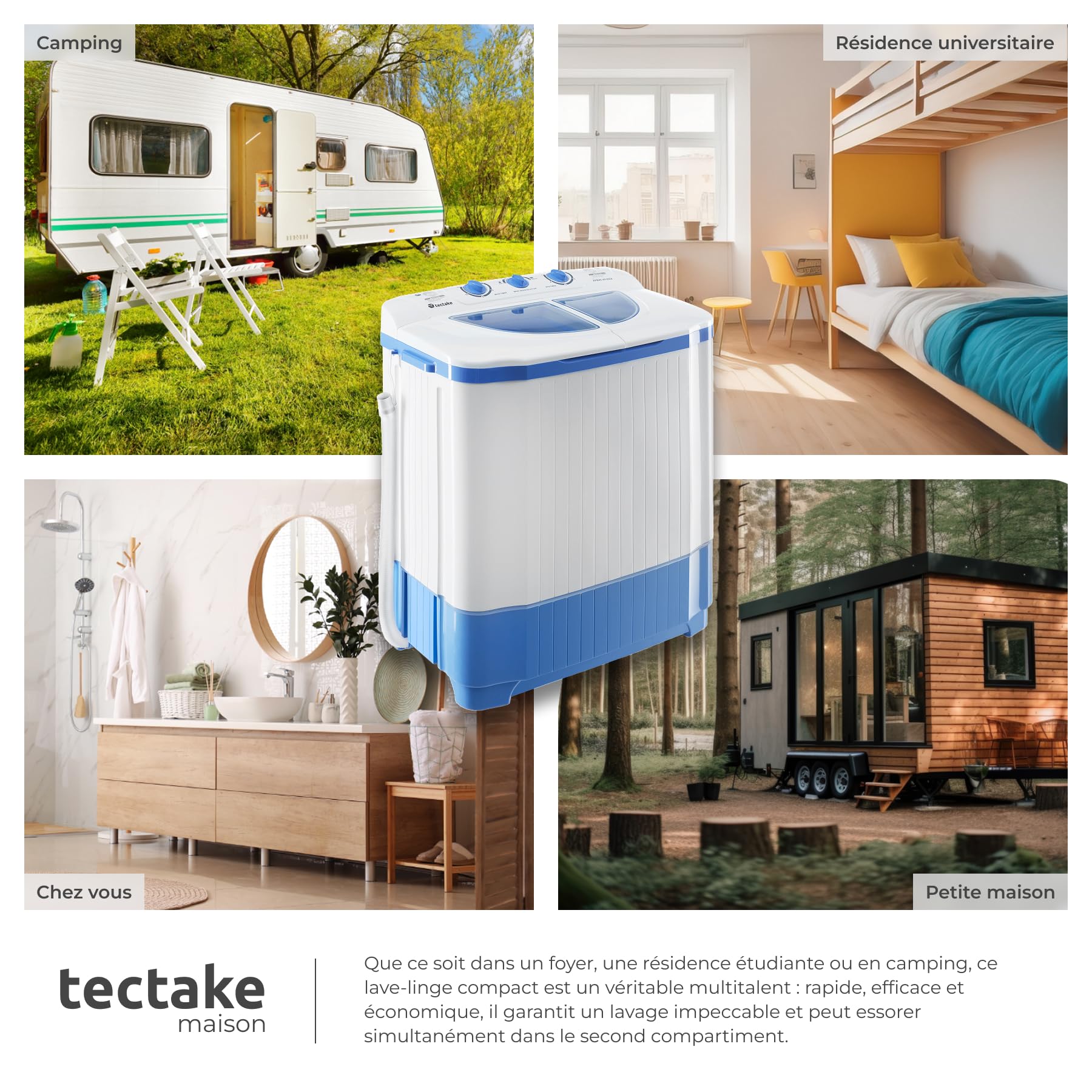 tectake Mini Machine à laver Portable 2 en 1 Essorage 4,5 kg Compact Camping Car Voyage