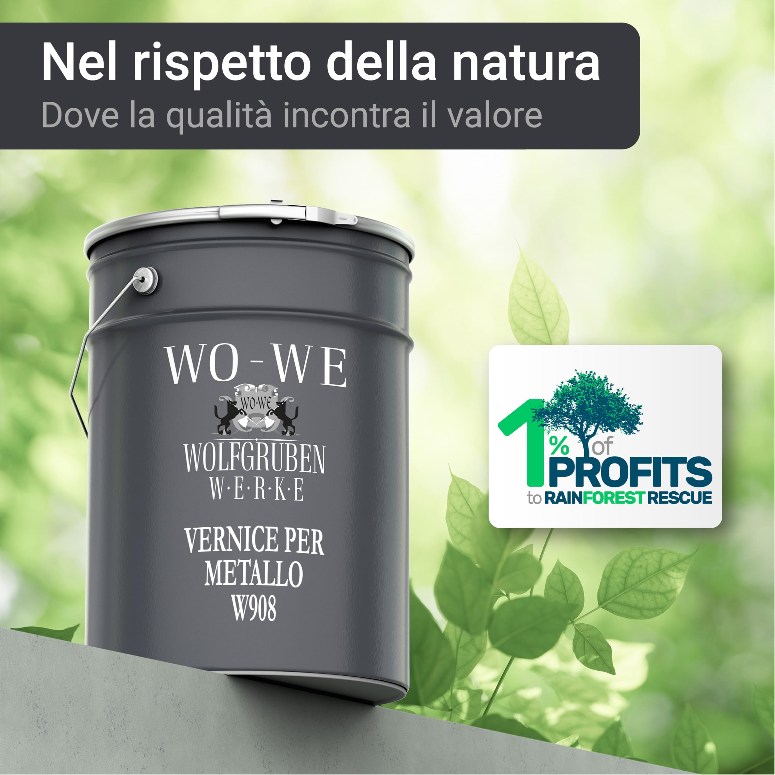 WO-WE Vernice Metallo 3 in 1 Smalto Antiruggine a solvente Ferro W908 Grigio antracite - 5L