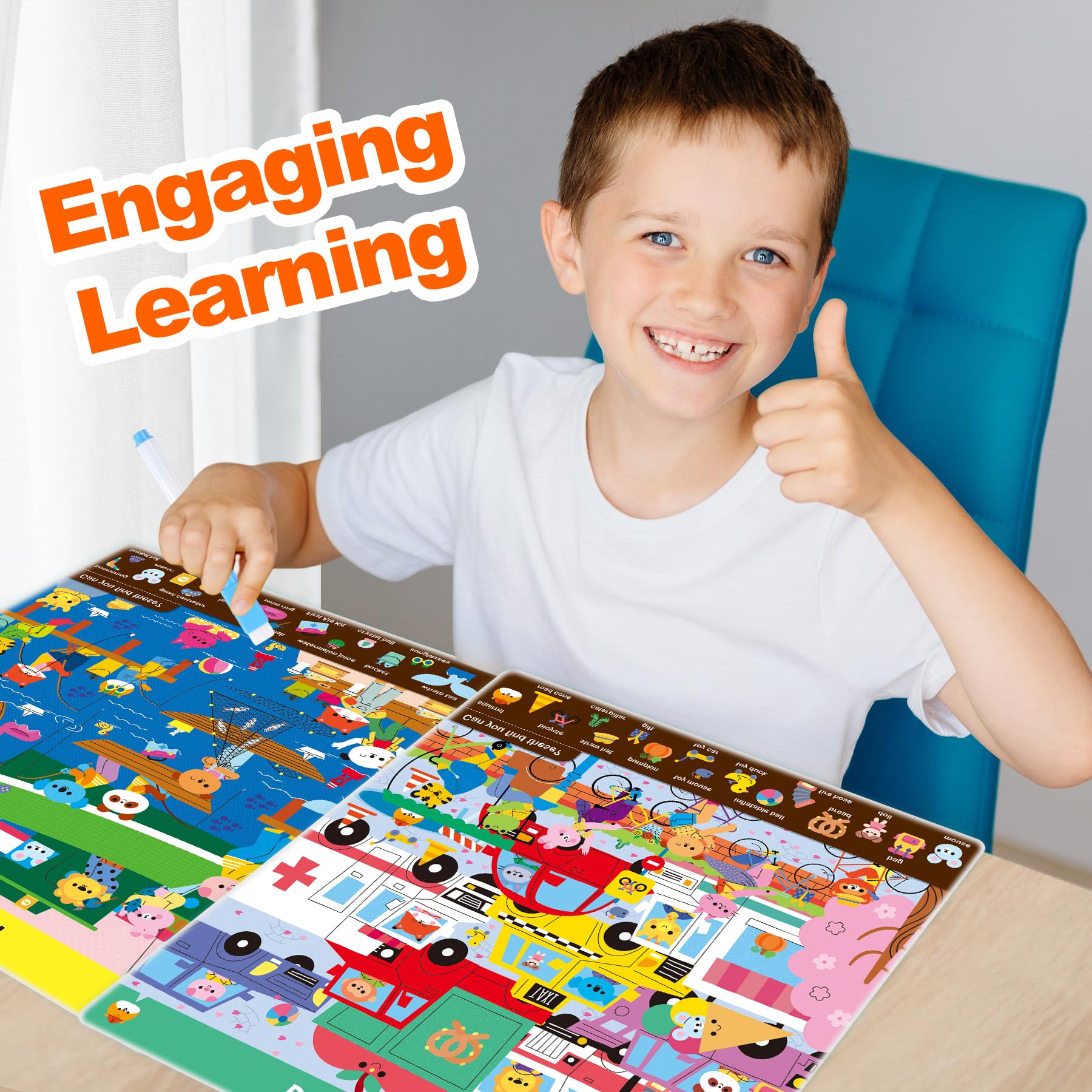 Busca y encuentra juego educativo para niños de 3, 4, 5, 6 años de edad, actividades de aprendizaje preescolar reutilizables, juguetes de arte y manualidades | Construye vocabulario, regalos 5