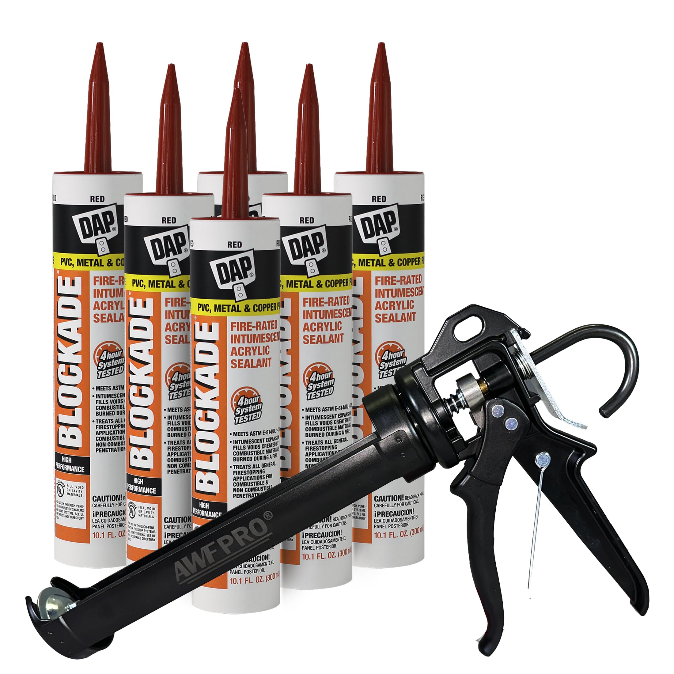 DAP Blockade Fire Rated Caulk - (6) 10oz Tubes & Caulk Gun. Fire Stop Sealant for Fire Barriers & Penetrations