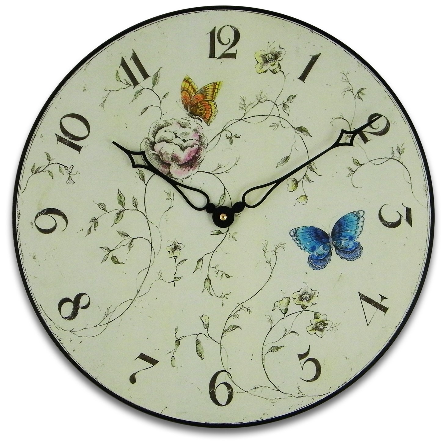 Roger Lascelles Clock, Wood, Multi-Colour, 36 x 4 x 36 cm, PUB/BUTTERFLIES