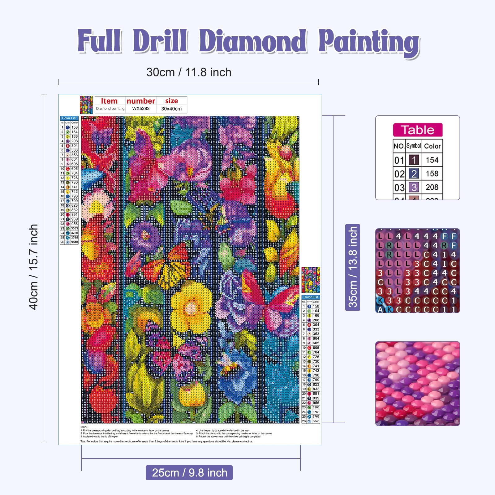 NAIMOER Flowers Diamond Painting Kits for Adults DIY Full Drill 5D Diamond Painting Butterfly Diamond Art Kits Landscape Diamond Painitng Kits for Relaxation and Home Decor 30x40cm - Image 2